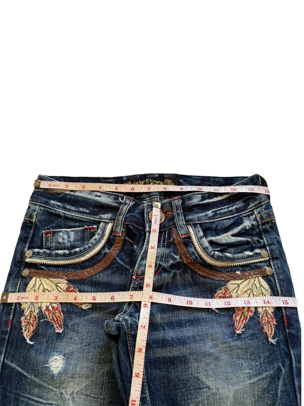 Japanese Brand Vintage Red Pepper Double Wings Embellished Flare Jeans Size US 28 / EU 44 - 17 Thumbnail