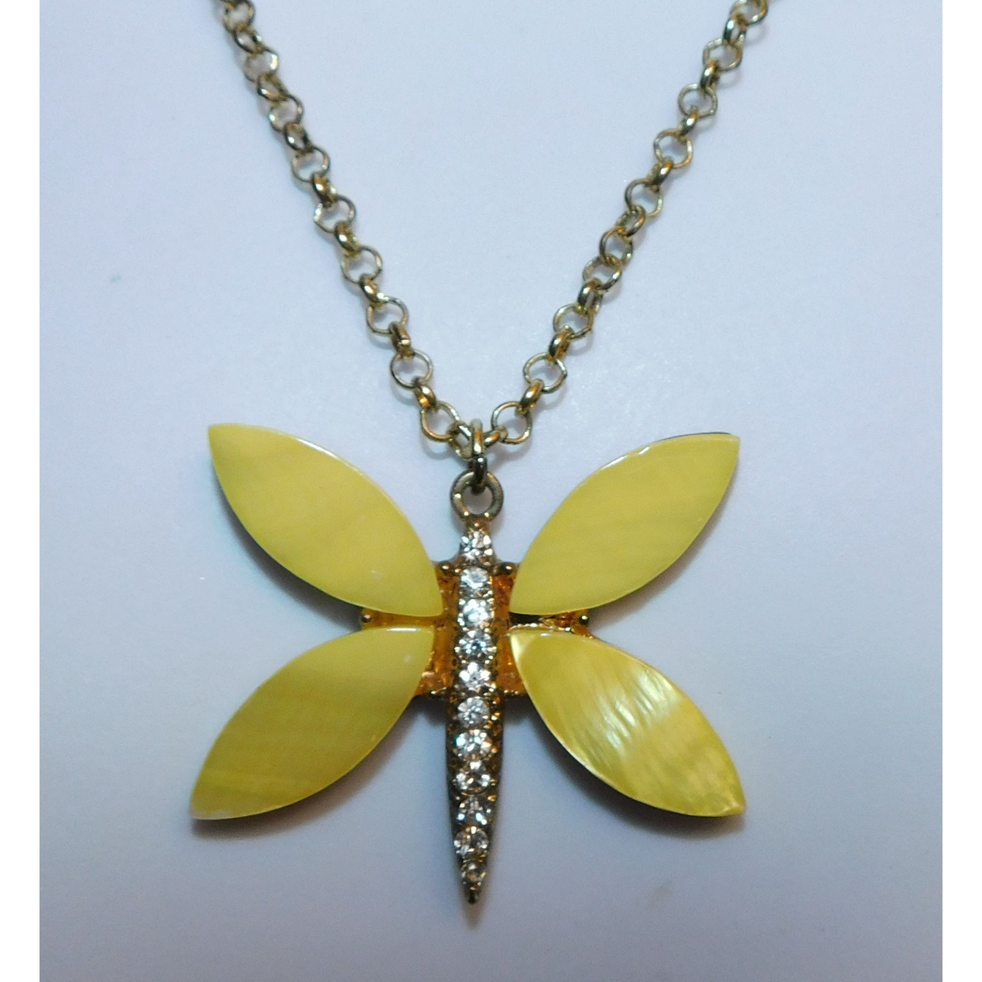Other Fairycore Yellow Butterfly Shell And Rhinestone Pendant Neck Size ONE SIZE - 3 Thumbnail