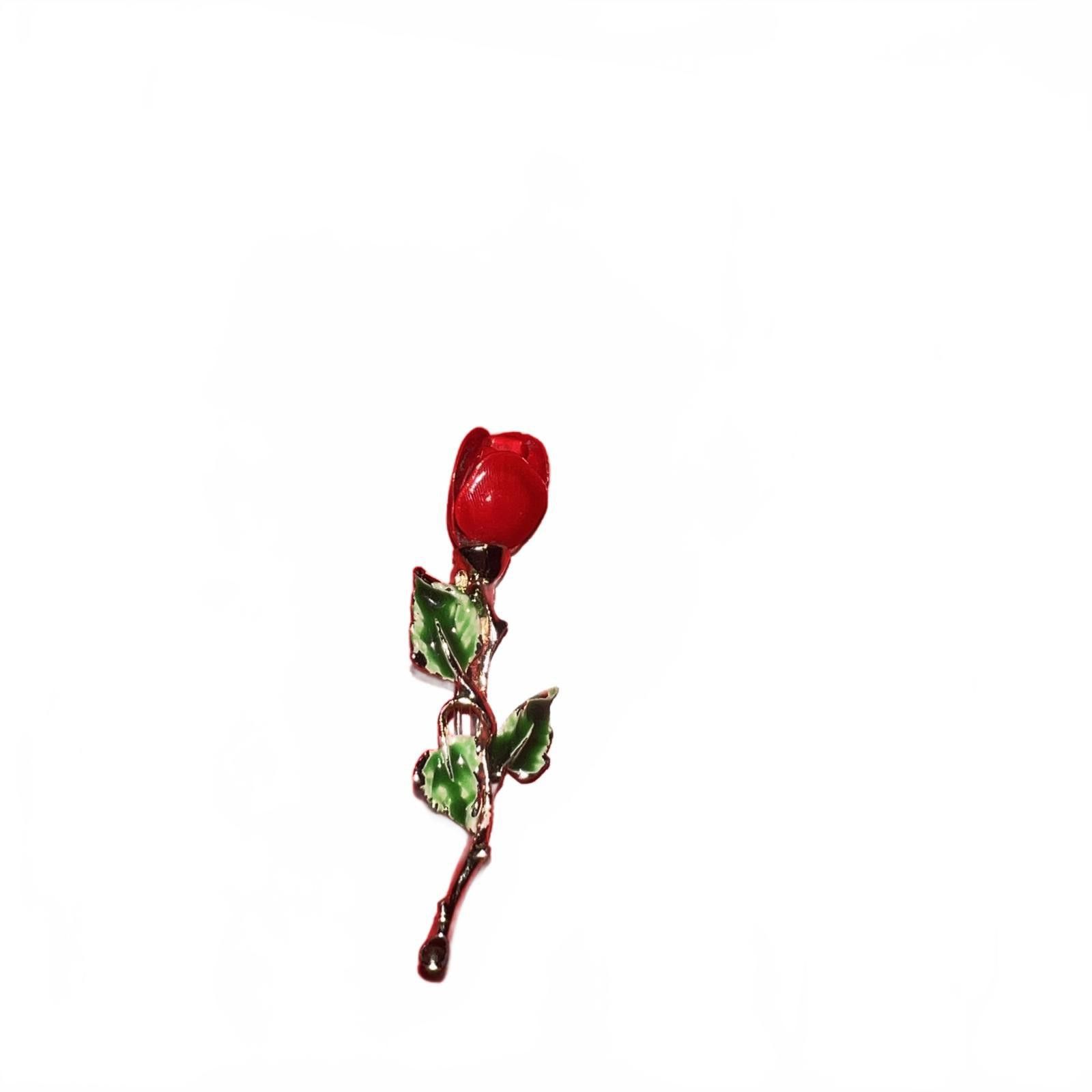 The Unbranded Brand Red Rose Brooch Pin with Green Leaves Size ONE SIZE - 2 Thumbnail