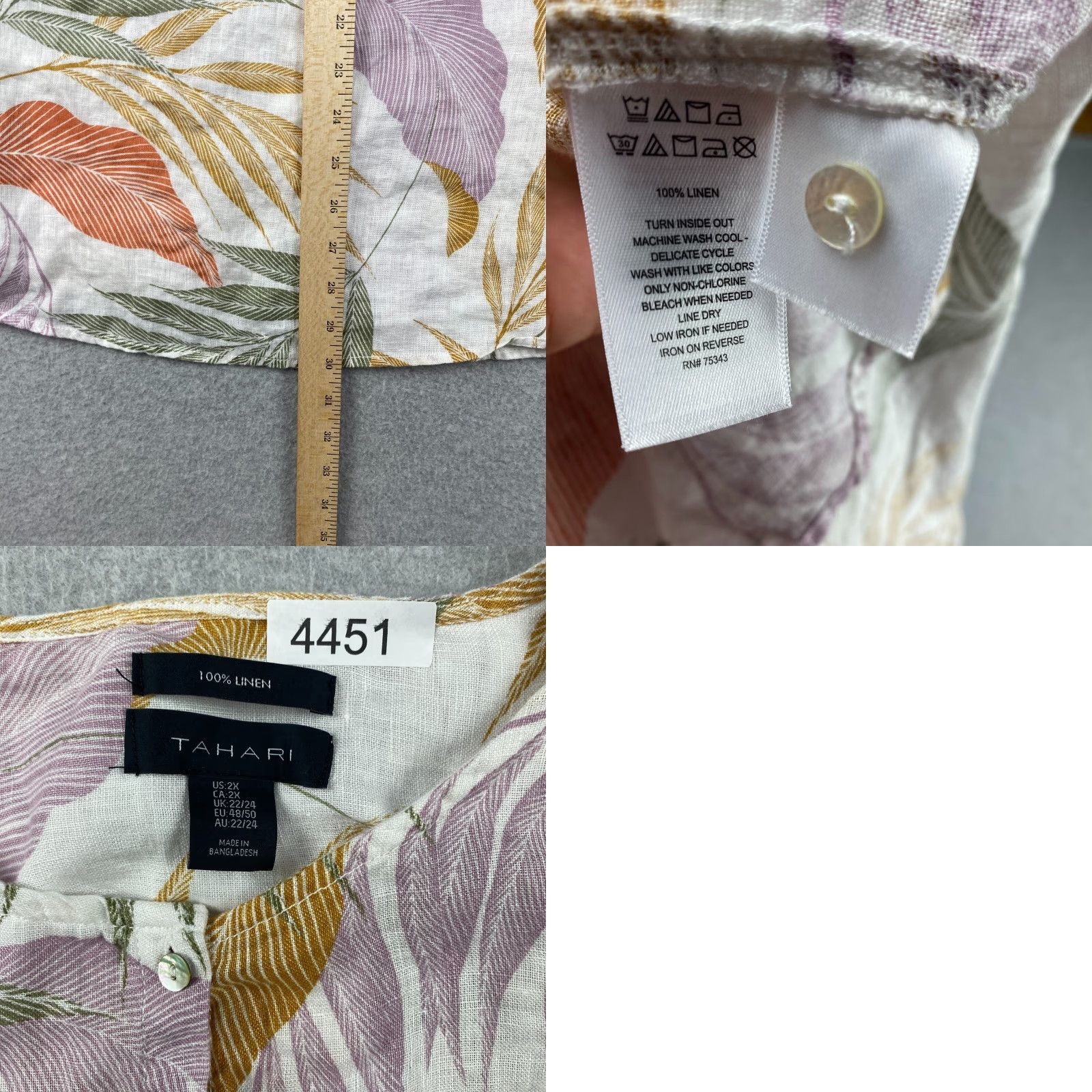 Vintage Mother of Pearl Button-Up Womens 2XL Floral Linen Roll Tab Long Sleeve Shirt Size XXL / US 16-18 / IT 52-54 - 9 Thumbnail