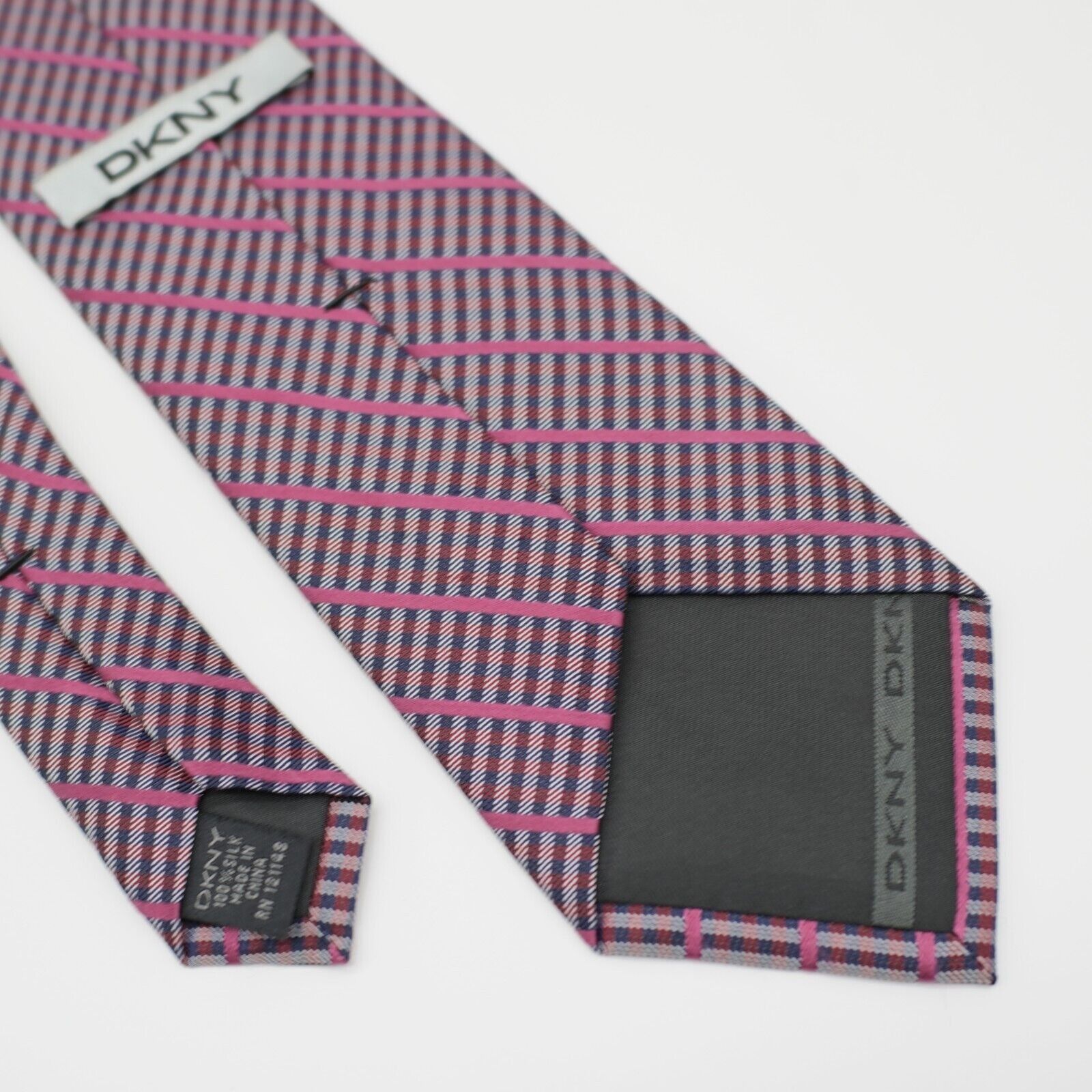 DKNY Dkny Woven Red Blue Plaid W/ Pink Striped Silk Tie Size ONE SIZE - 6 Thumbnail
