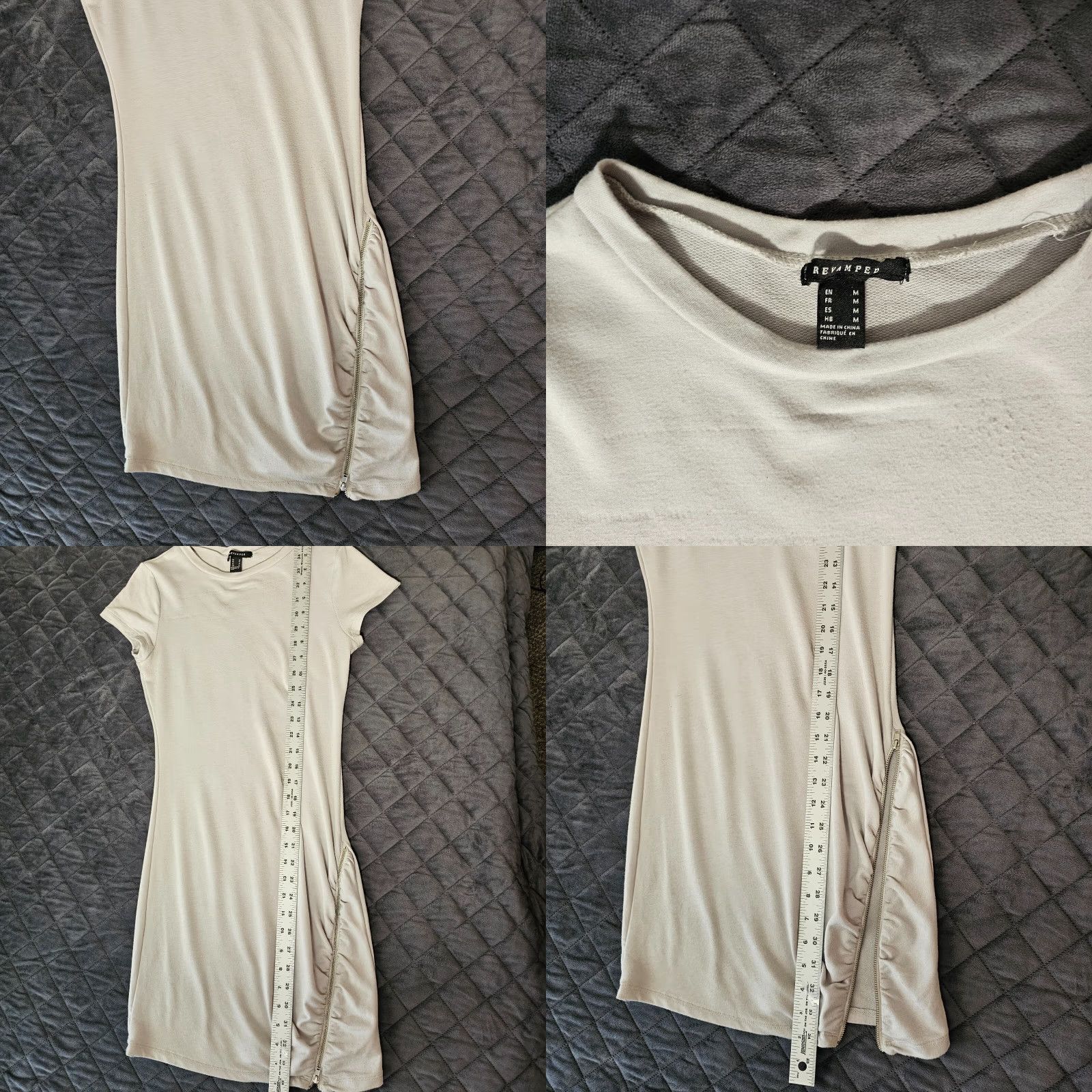 Vintage REVAMPED Casual Slip Dress Gray Medium Cap Sleeve Zipper Accent Stretch Tank Women's Size M / US 6-8 / IT 42-44 - 8 Thumbnail