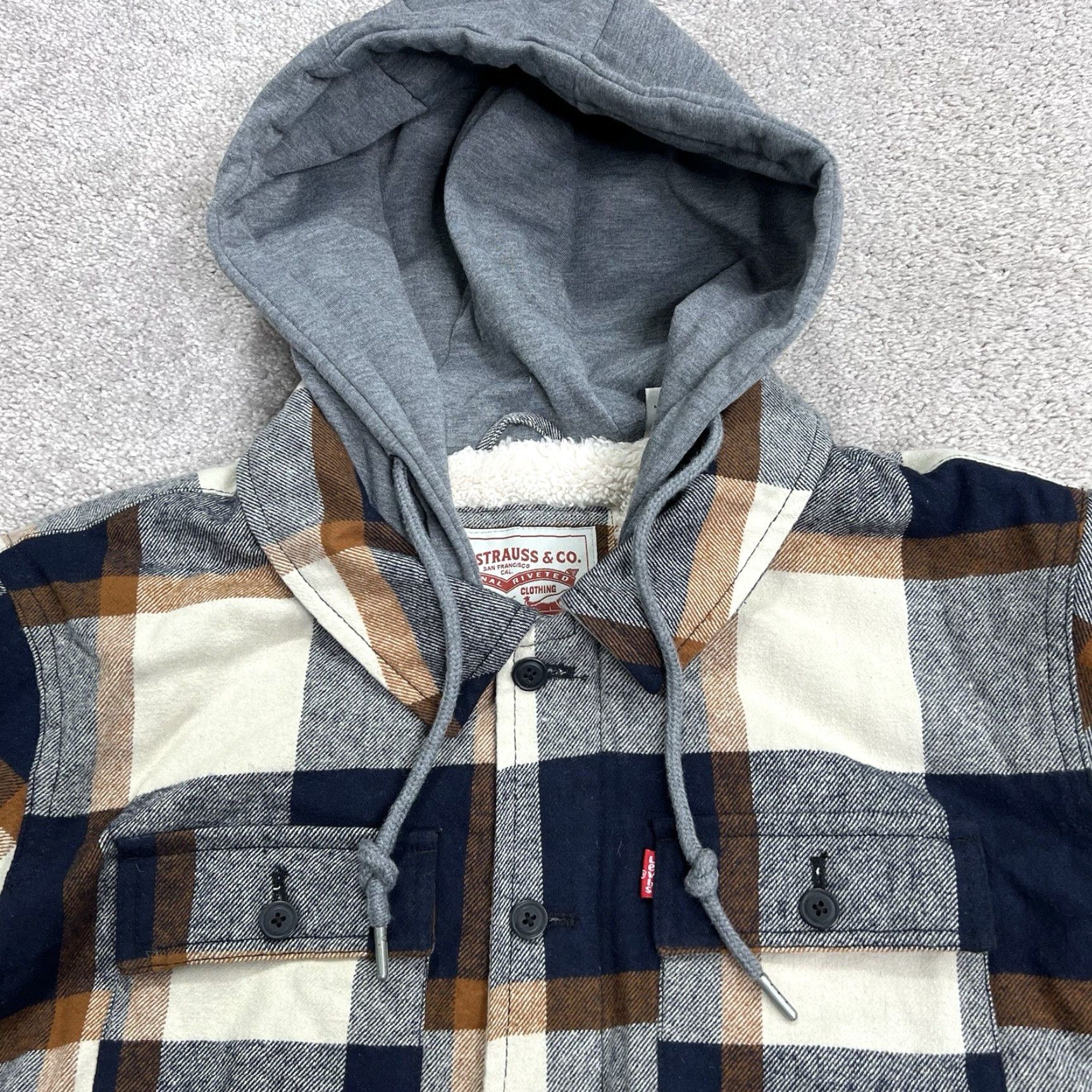 Levi's Levi Strauss Levi’s Made & Crafted Sherpa Lined Plaid Hoodie Jacket Men Large Full Zip Button Blue Multicolor NWT Size US L / EU 52-54 / 3 - 3 Thumbnail