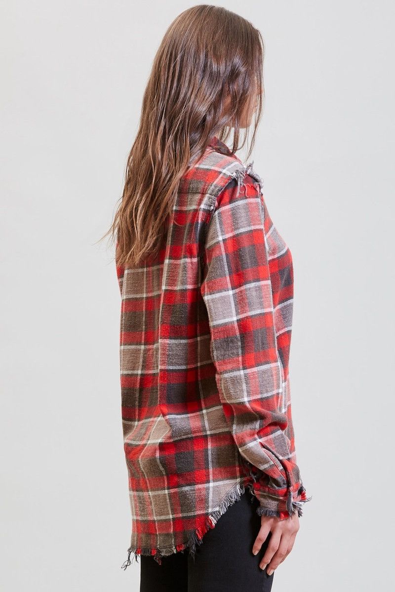 R13 Shredded seam Shirt red grey plaid medium Size M / US 6-8 / IT 42-44 - 5 Thumbnail