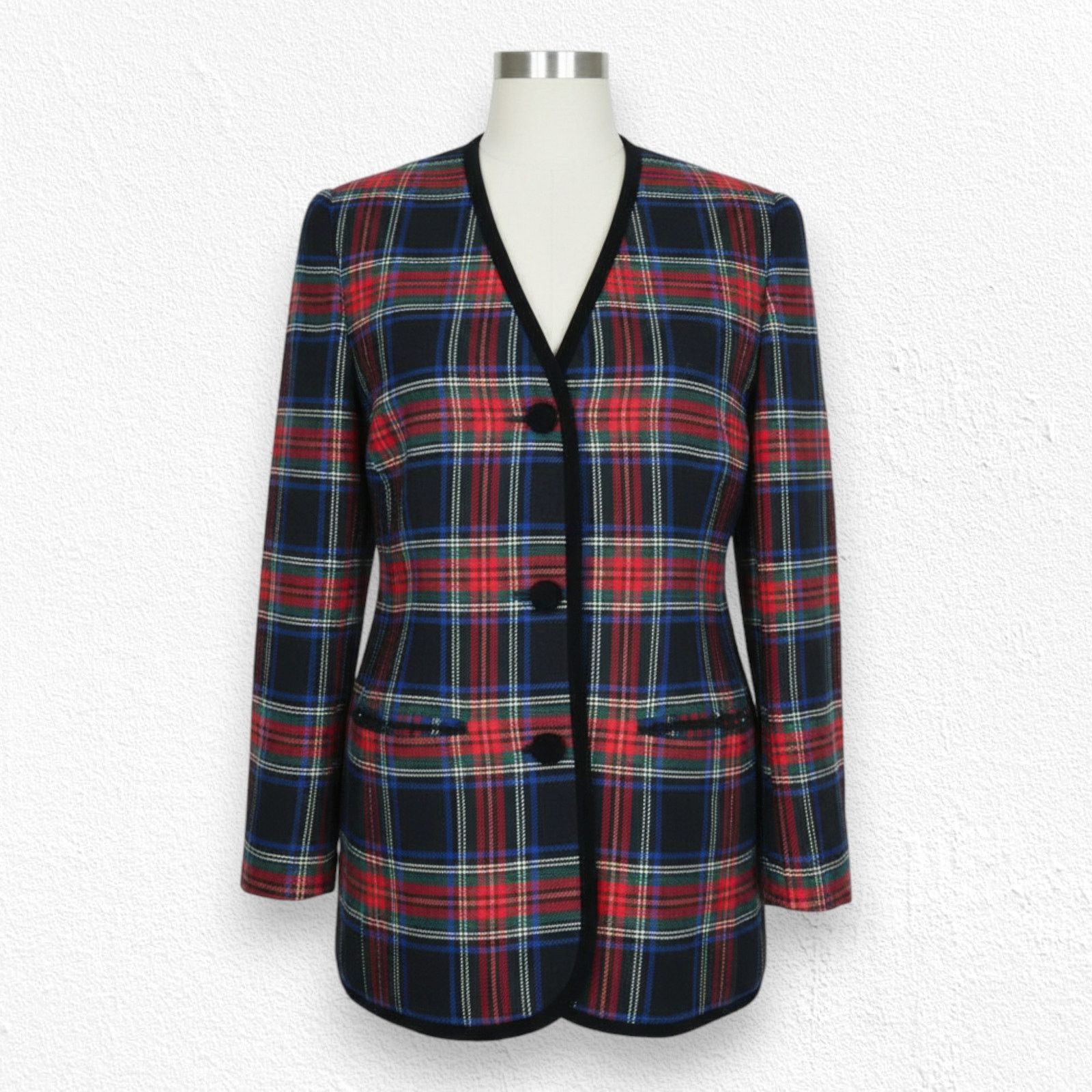 Vintage 90s Tartan Wool Velvet Trim Blazer Size 4 Size S / US 4 / IT 40 - 12 Thumbnail