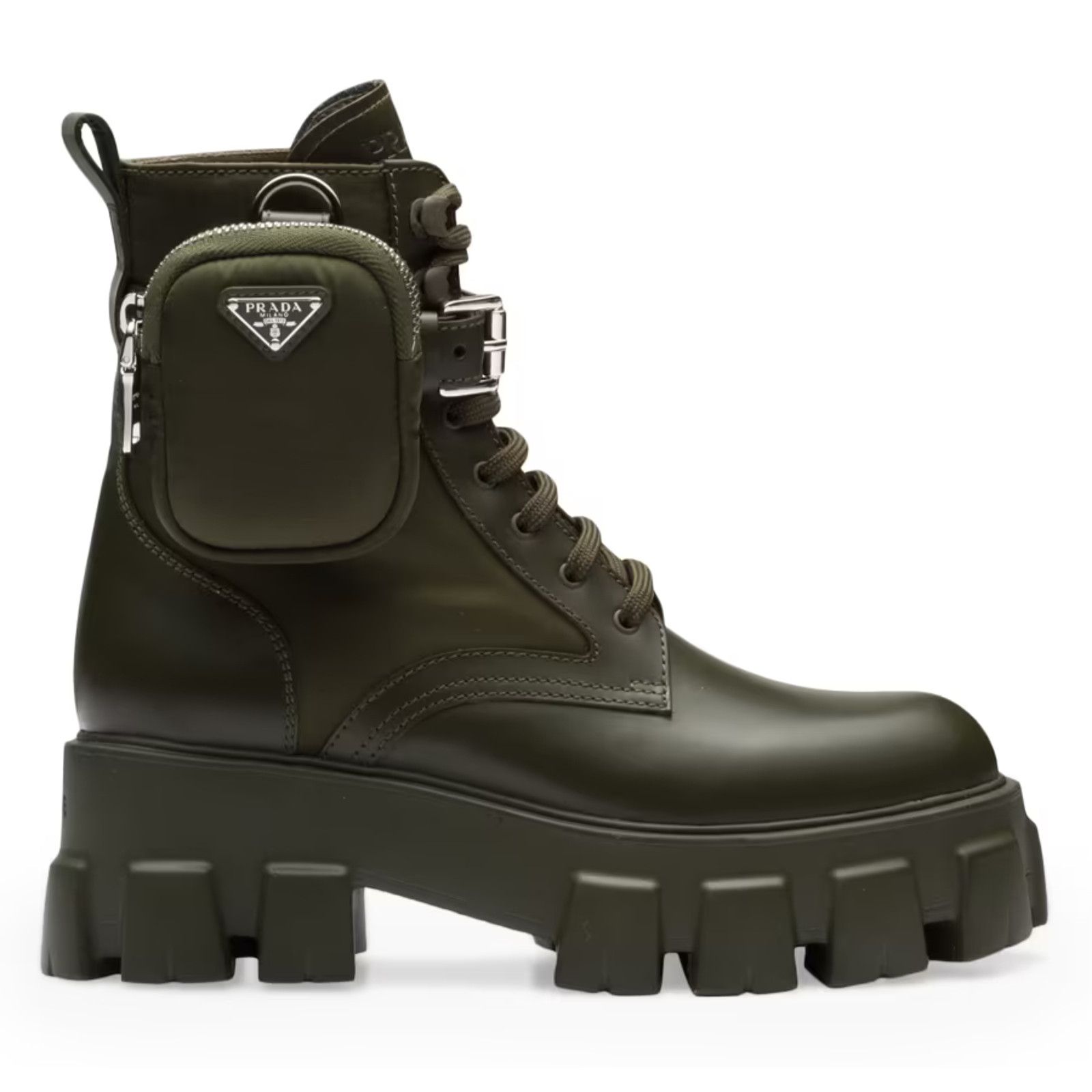 Prada Prada Monolith Green Leather Nylon Pouch Combat Boot 40 Size US 10 / IT 40 - 1 Thumbnail