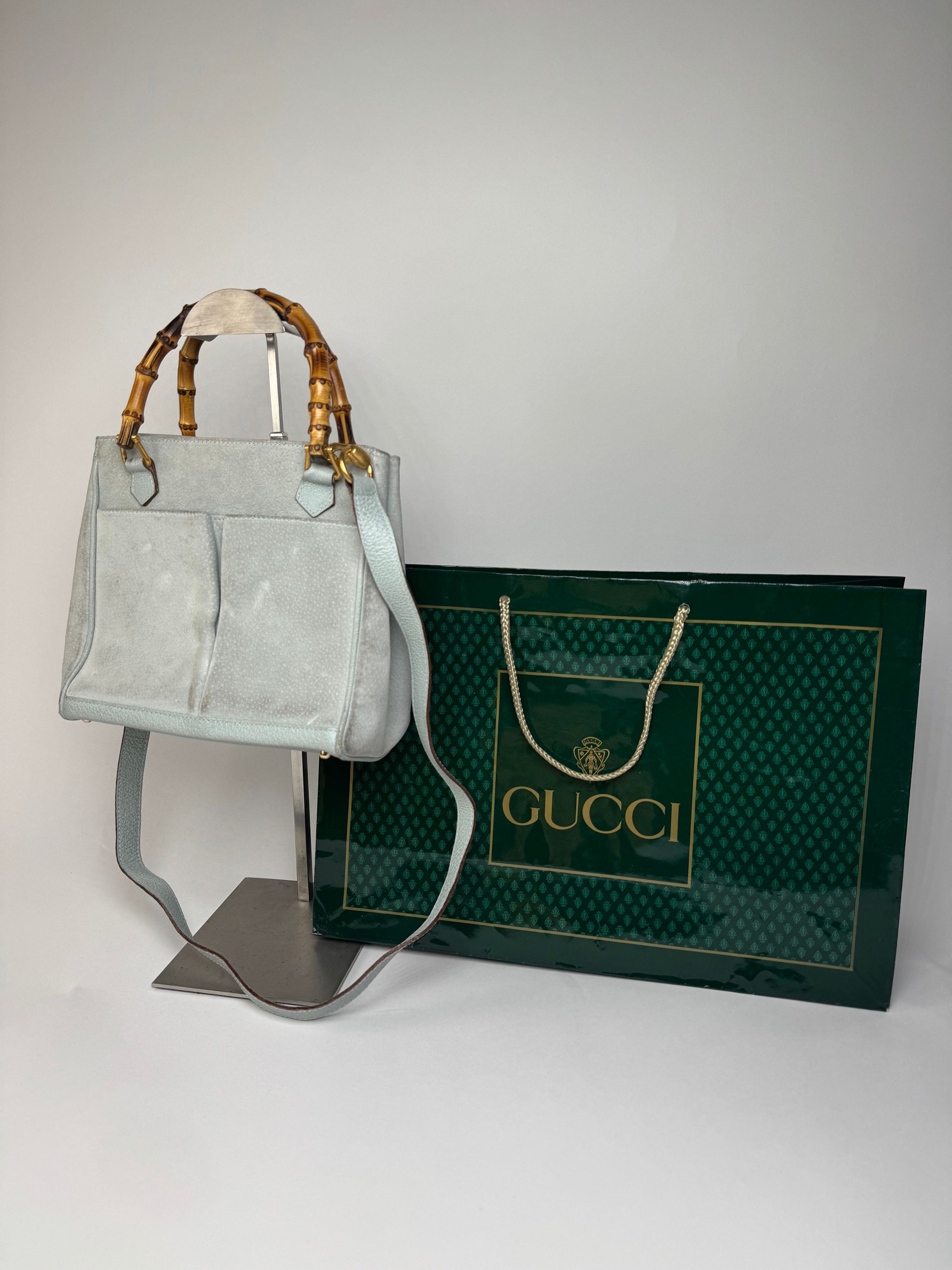 Gucci Vintage Suede 2Way Bamboo Handbag Light Blue Size ONE SIZE - 1 Thumbnail