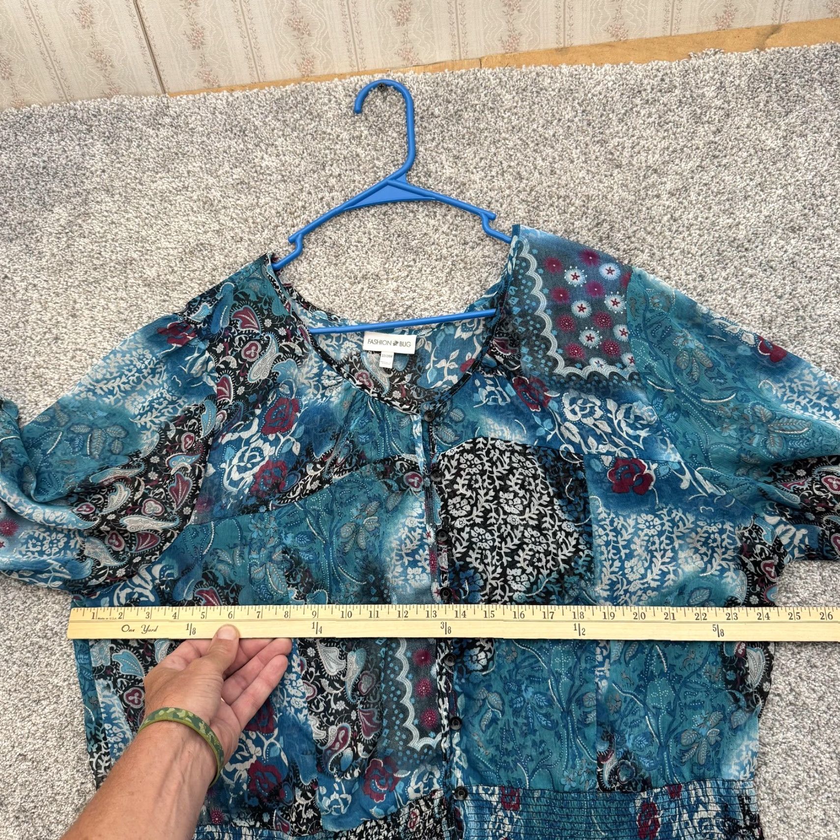 Vintage Fashion Bug Blouse 22/24 Plus Blue Floral Paisley Boho Button Shirt Top Womens Size 3XL / US 20-22 - 3 Thumbnail