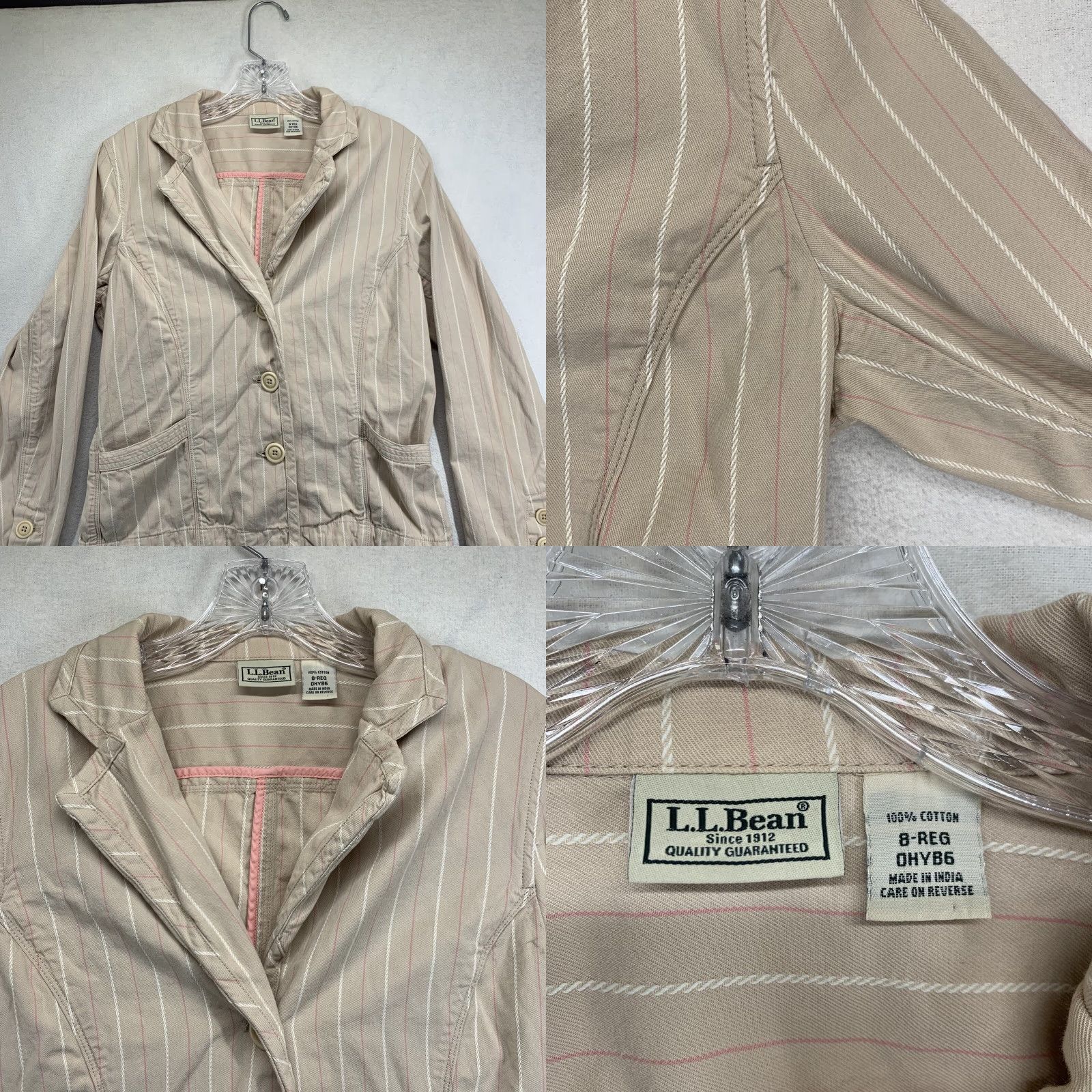 Vintage VINTAGE L.L. Bean Women's Blazer Jacket Short Sleeve Cotton Striped Beige 8 Regular Size M / US 6-8 / IT 42-44 - 8 Thumbnail