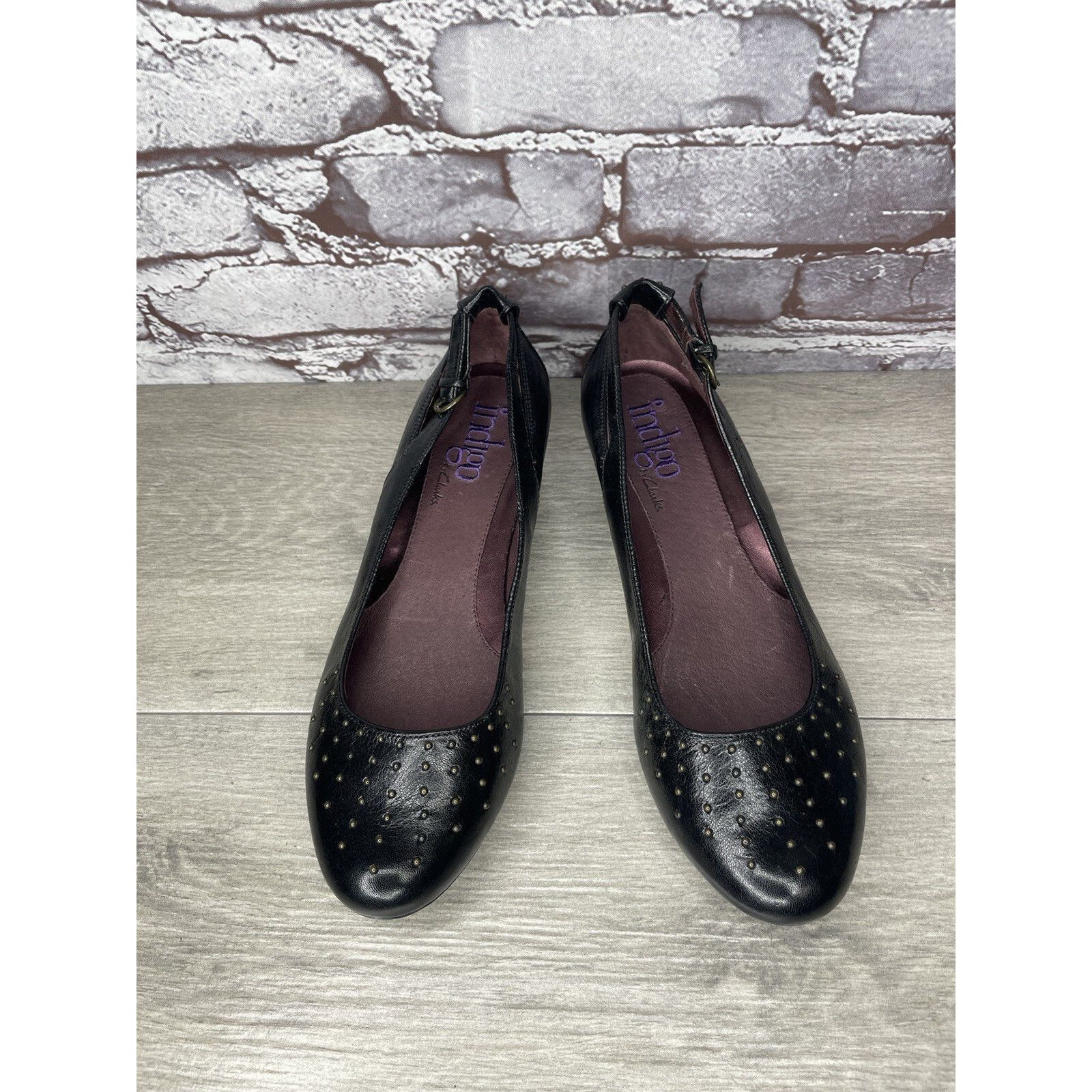 Clarks INDIGO BY CLARKS Black Lea Bishop Studded Slip On Strap Wedg Size US 8 / IT 38 - 4 Thumbnail