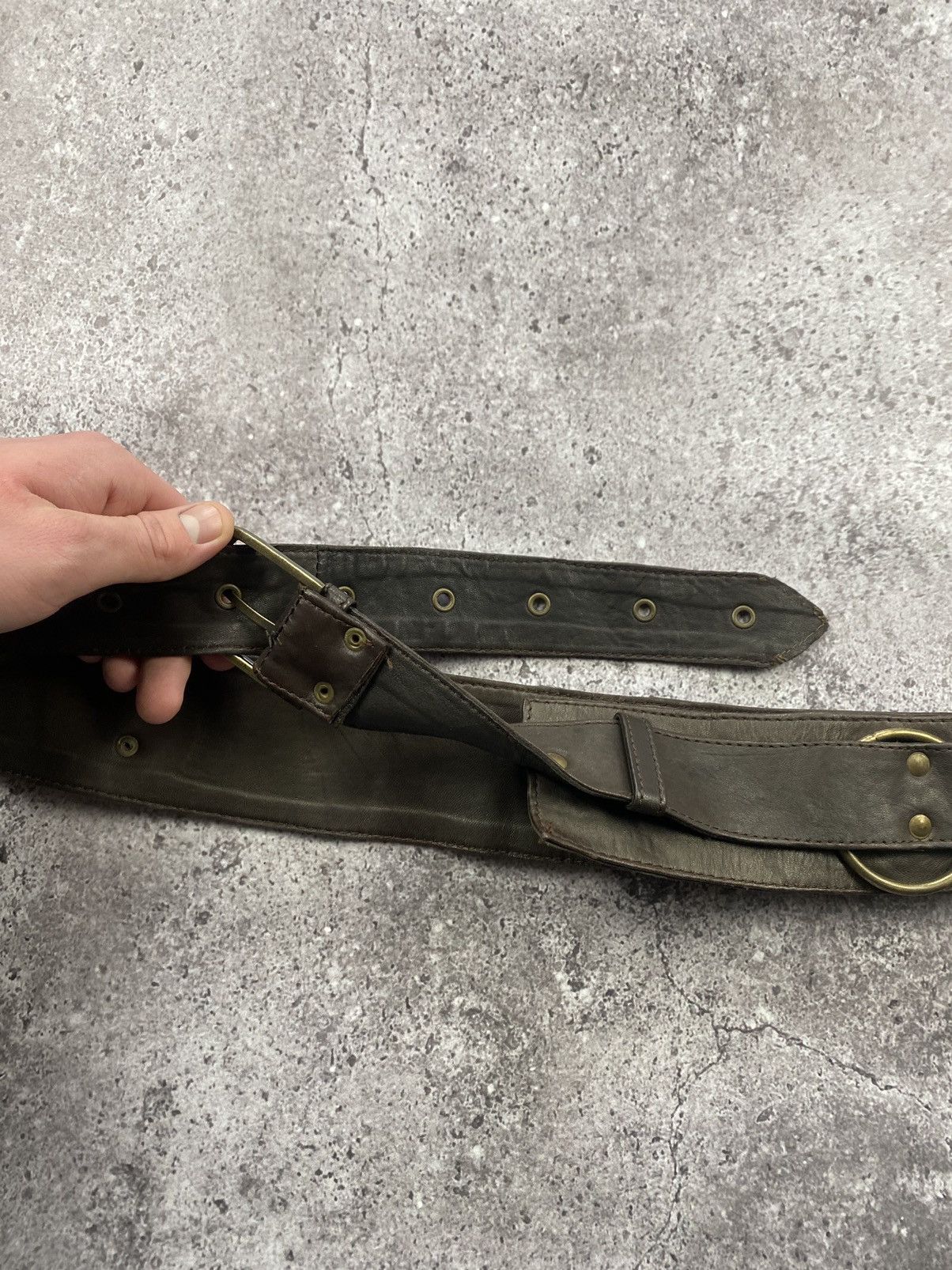 Japanese Brand × Vintage Avant garde cowboy leather Y2K brown belt Japanese style Size ONE SIZE - 8 Thumbnail