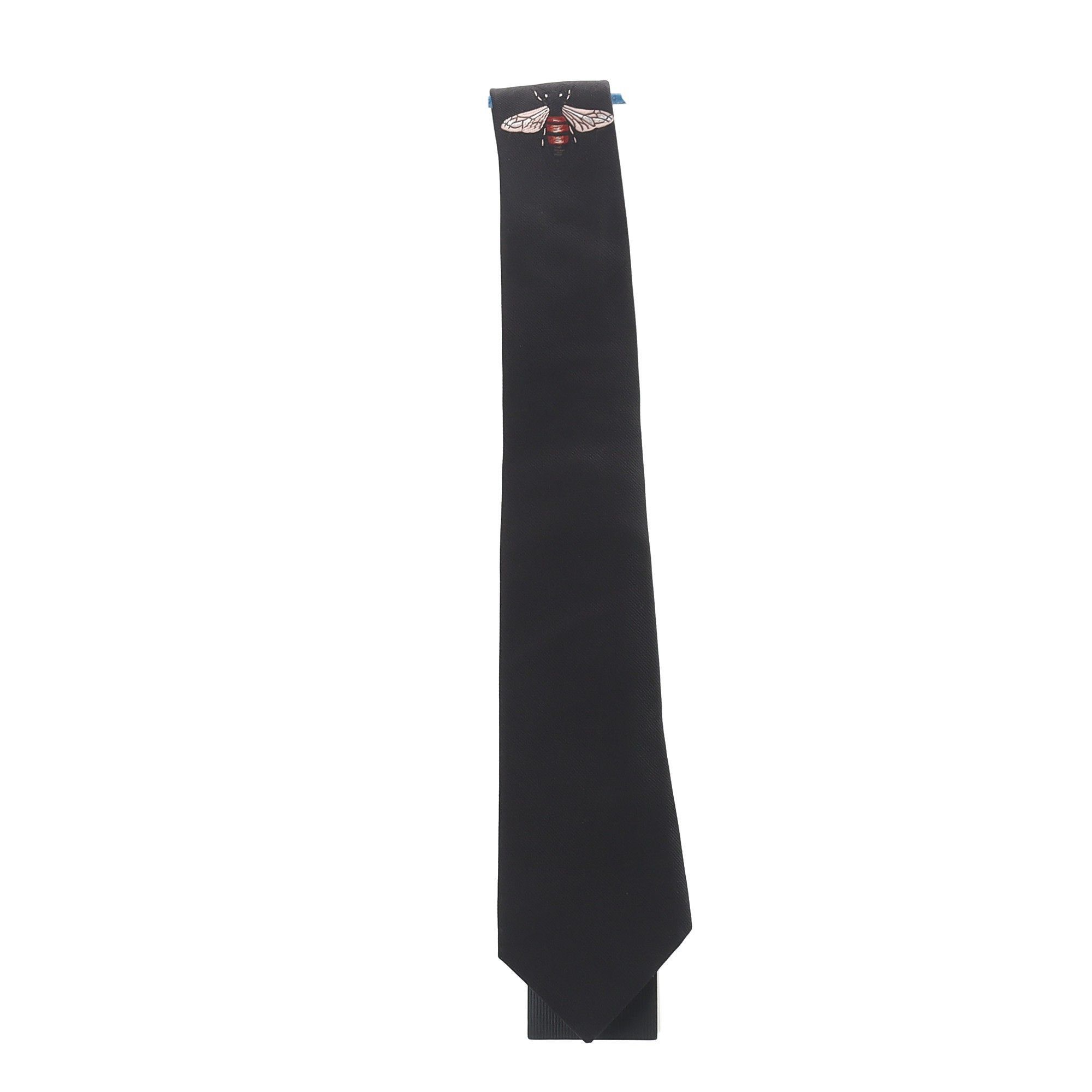 Gucci Gucci Black Silk Tie with Bee Pattern-2506 Size ONE SIZE - 1 Thumbnail