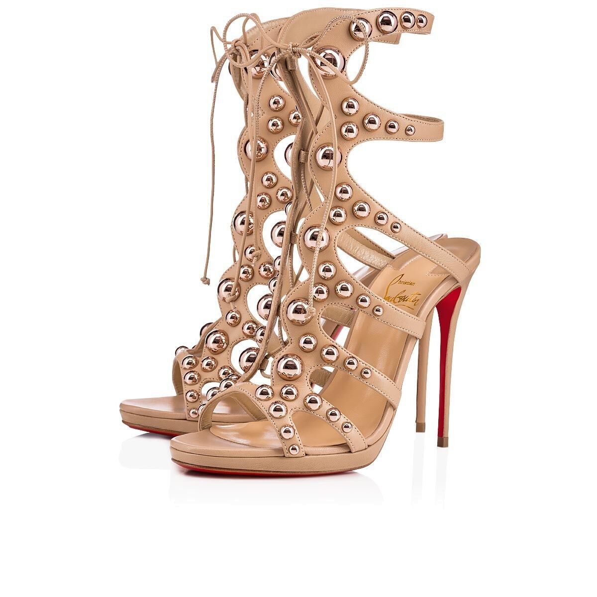 Christian Louboutin Amazoubille 120 Nude Beige Lace Up Tie Sandal Heel Pump 35 Size US 5 / IT 35 - 1 Thumbnail