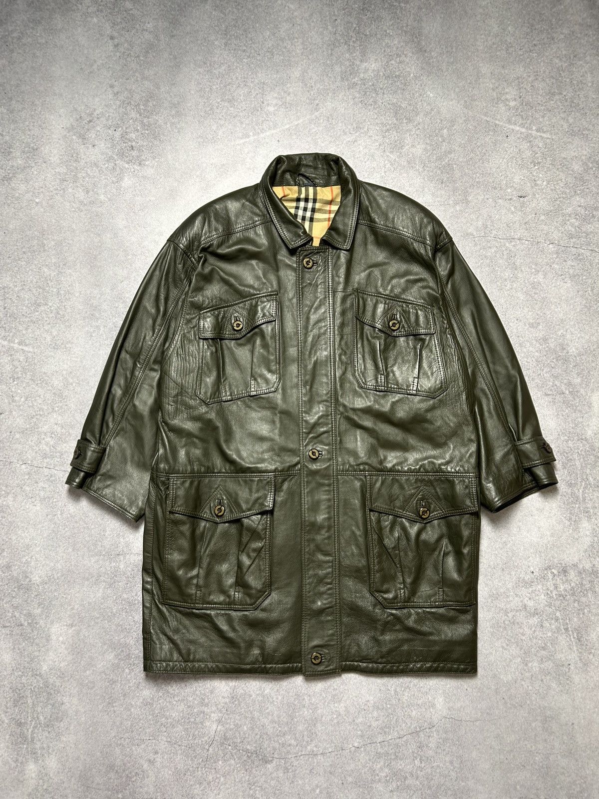 Burberry vinatge BURBERRY'S Leather Coat Jacket nova check Mens retro Size US M / EU 48-50 / 2 - 1 Thumbnail