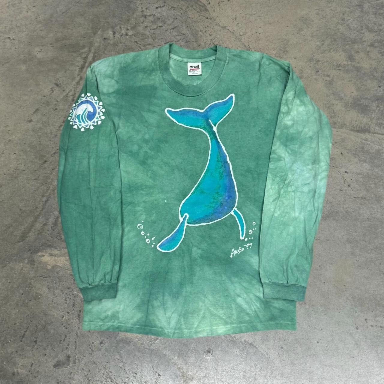 Anvil × Vintage Vintage 90s Liquid Blue Tie-Dye Whale Long Sleeve T-Shirt Size US L / EU 52-54 / 3 - 1 Thumbnail