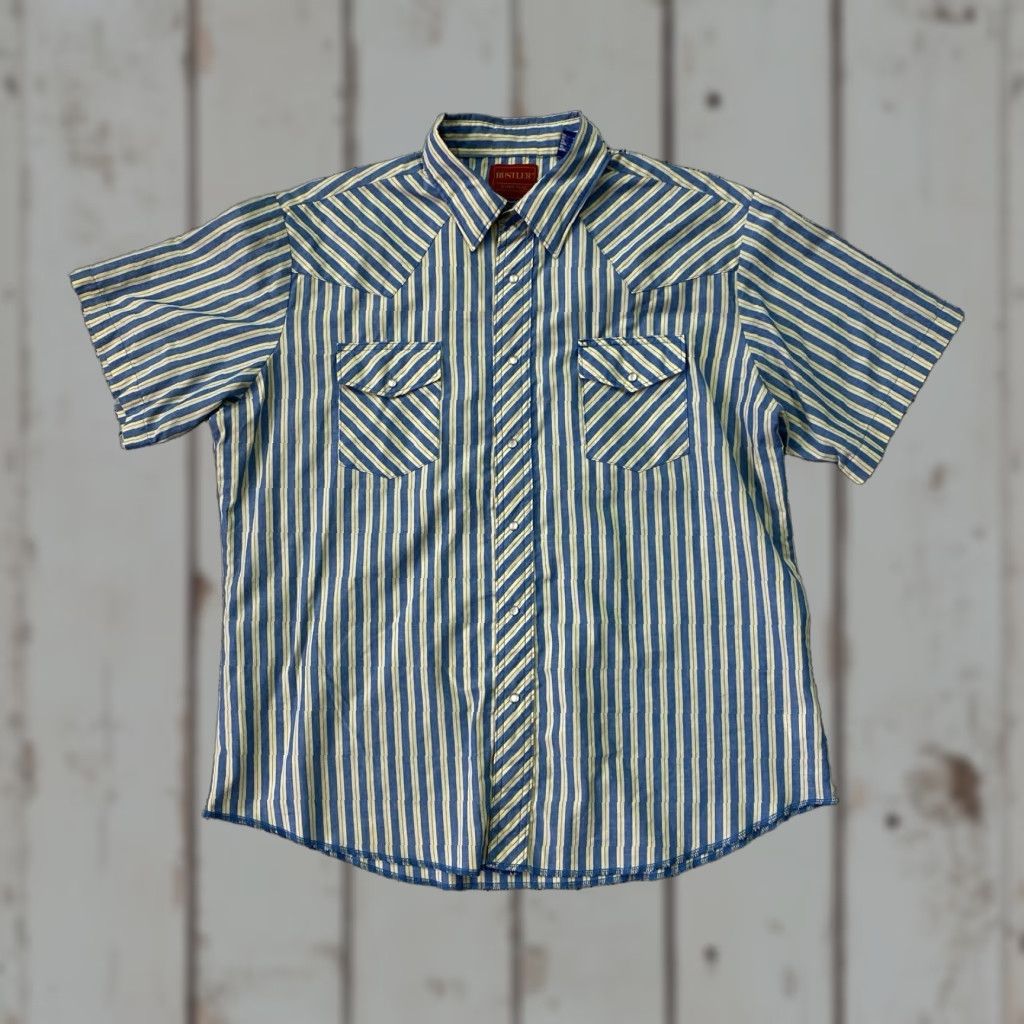 Vintage VINTAGE Rustler Shirt Mens XL Stripe Western Cowboy Long Tail Pearl Snap Shirt Size US XL / EU 56 / 4 - 1 Thumbnail