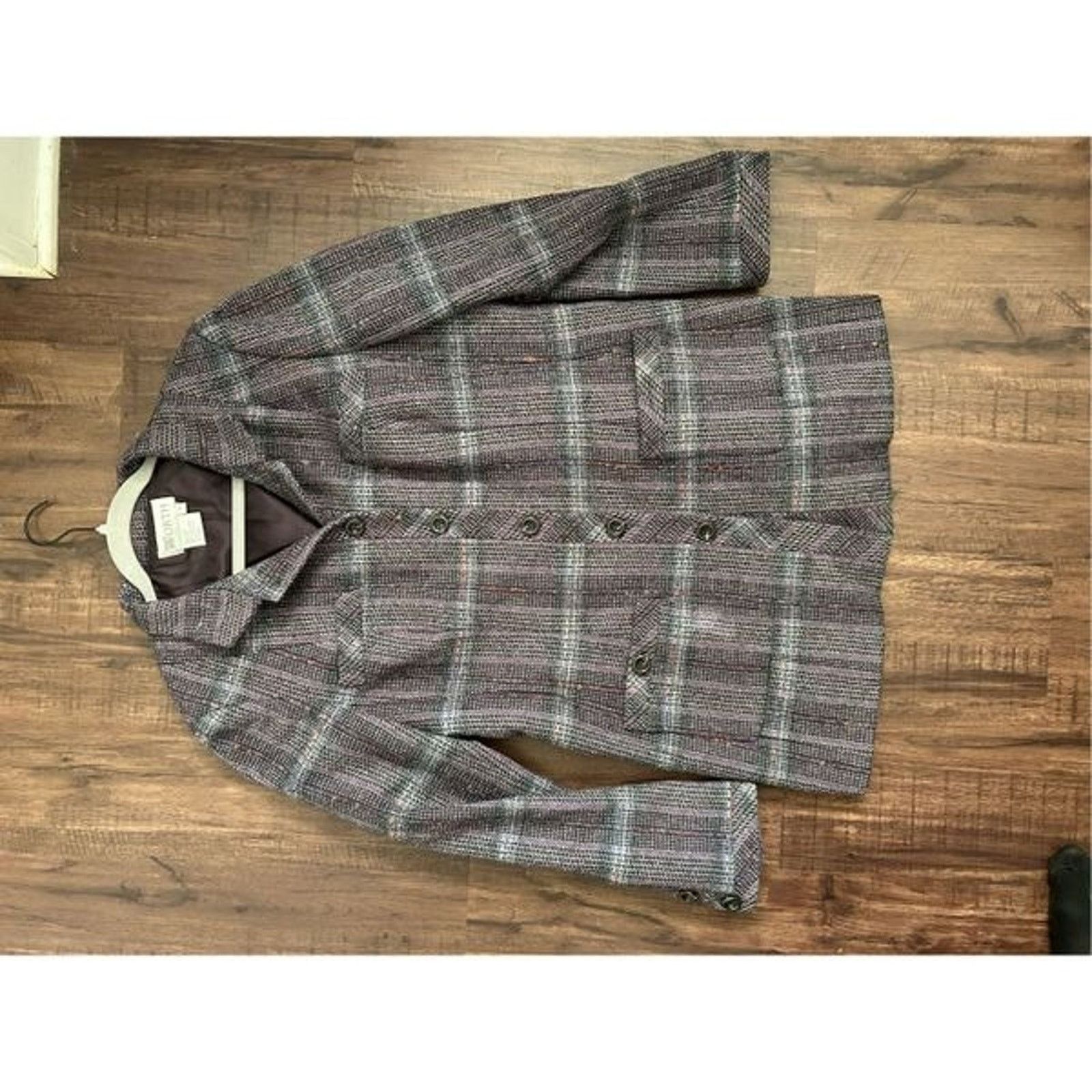 Worthington WORTH Wool/Silk Purple White Red Plaid Button Coat, Size 16 Size XXL / US 16-18 / IT 52-54 - 2 Thumbnail