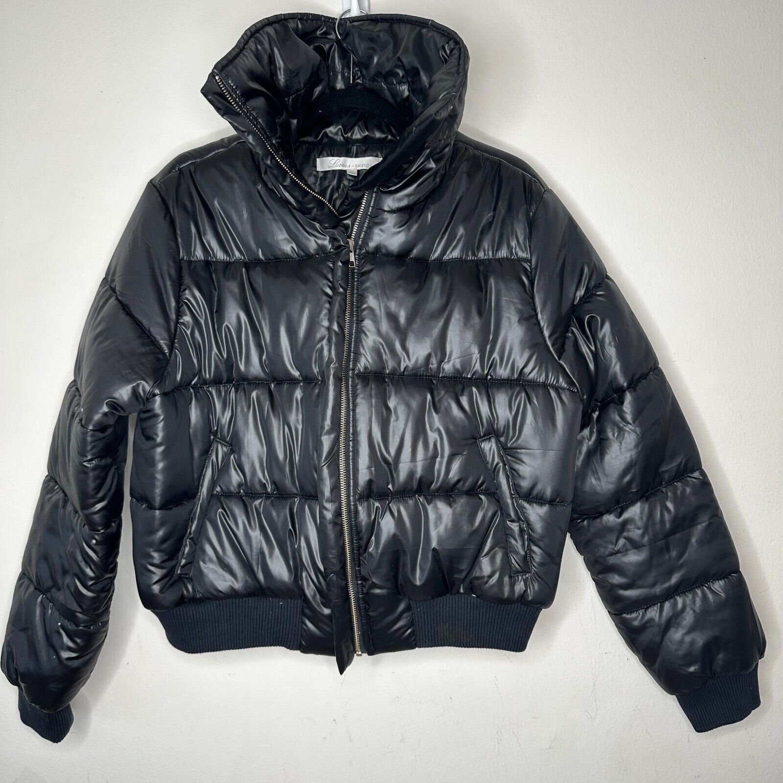 REVOLVE Lovers + Friends Black Satin Jacket Banded Hem & Cuff Zip L Size L / US 10 / IT 46 - 1 Thumbnail