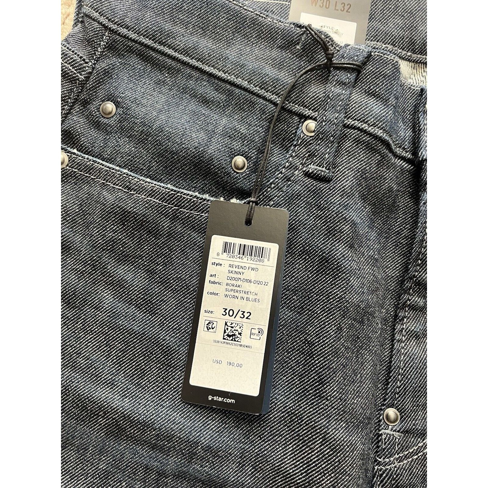G-Star G-Star Raw Mens Skinny Jeans Denim Dark Blue Size 30/32 Size US 30 / EU 46 - 9 Thumbnail
