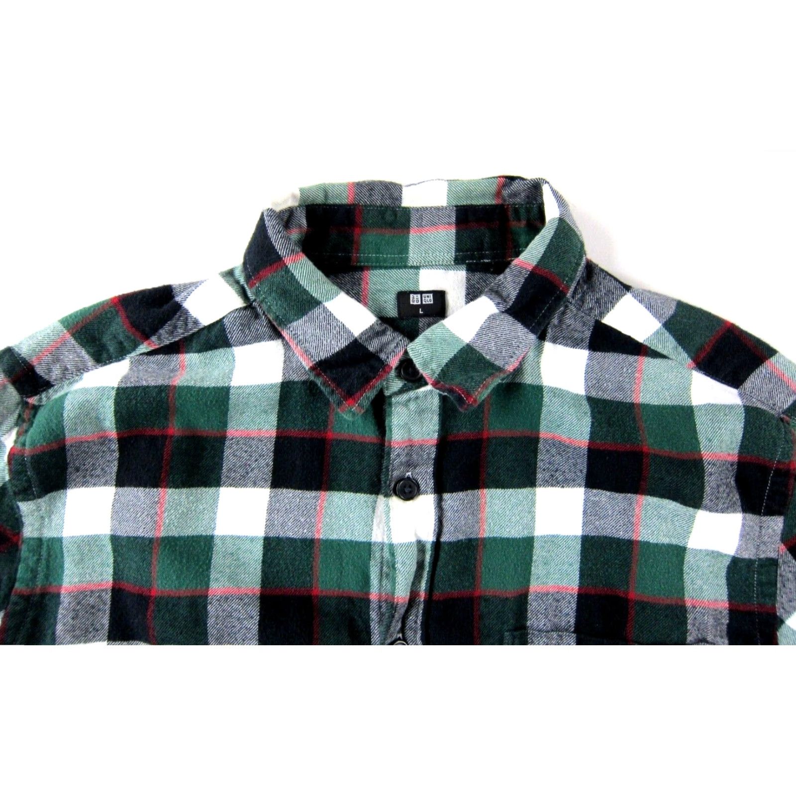 Uniqlo Uniqlo Shirt Men Large 100% Cotton Green Red Black Plaid Flannel Long Sleeve Button-Up Shirt Size US L / EU 52-54 / 3 - 4 Thumbnail