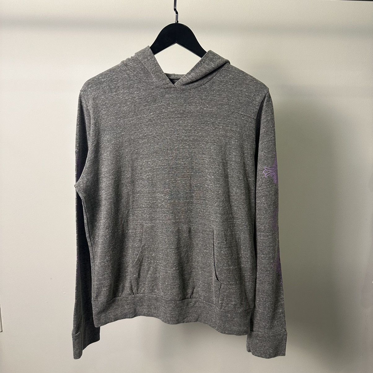 image of Champion Chrome Hearts “Pink Print” Grey Hoodie, Men's (Size Large)