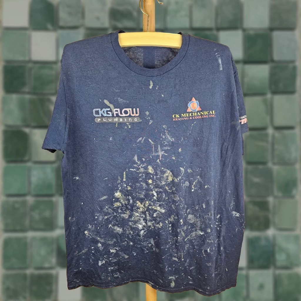 Vintage VINTAGE Y2K TRASHED DISTRESSED WORN PAINT NAVY THIN T-SHIRT SZ LARGE Shirt Mens L Blue Navy 22 INCH 28 INCH Size US L / EU 52-54 / 3 - 1 Thumbnail