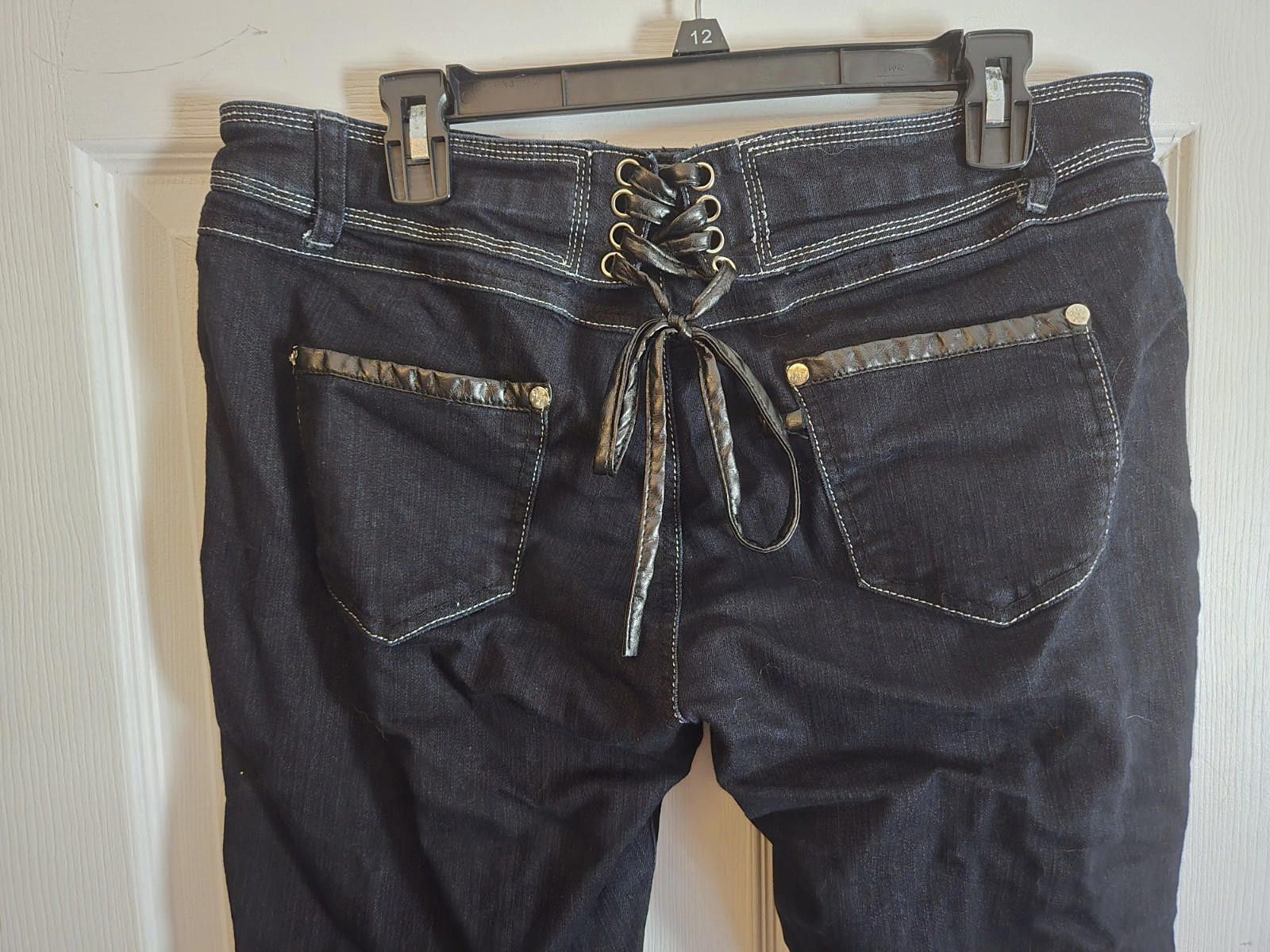 Other Picky Boo Jeans Juniors 15 Blue Sparkly Lace Up Back Faux L Size 36" / US 14 / IT 50 - 6 Thumbnail