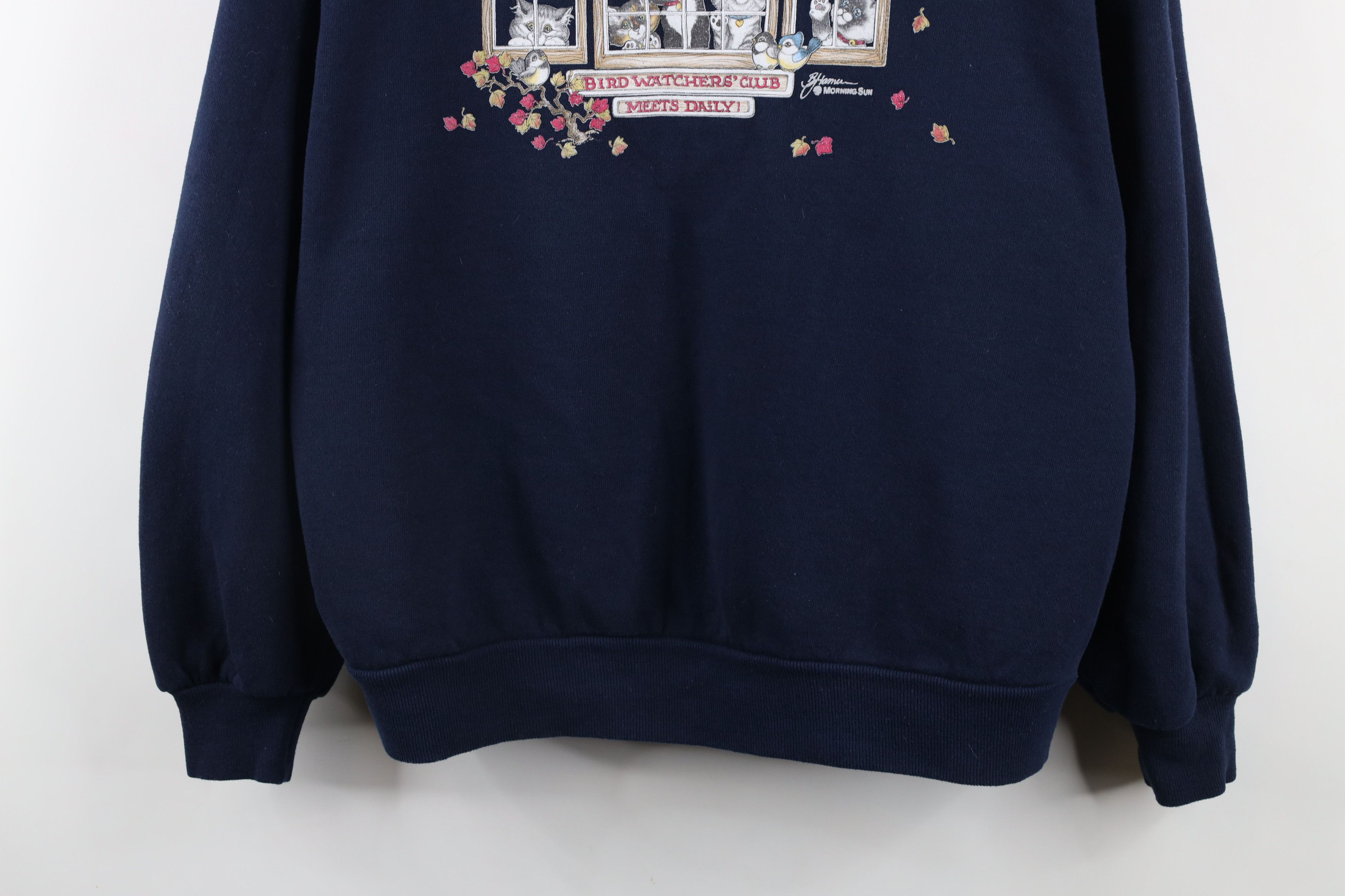 Vintage Vintage 90s Streetwear Cat Kitten Bird Sweatshirt Blue USA Size L / US 10 / IT 46 - 3 Thumbnail