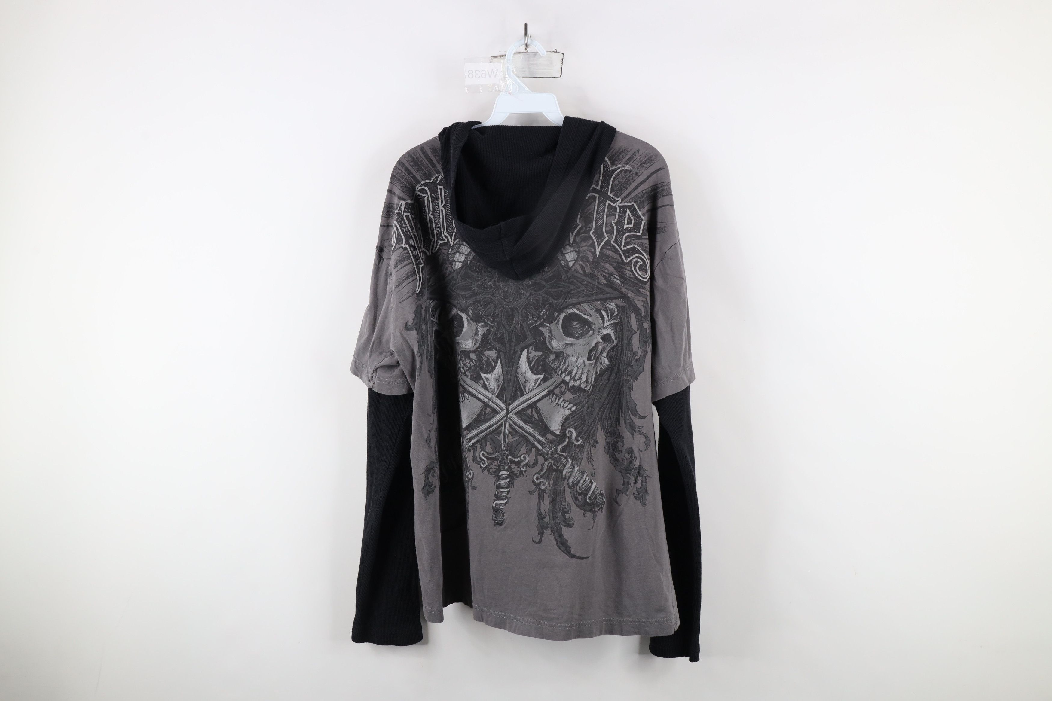 Vintage Vintage Y2K MMA Elite Layered Thermal Knit Hoodie T-Shirt Size US XL / EU 56 / 4 - 13 Thumbnail