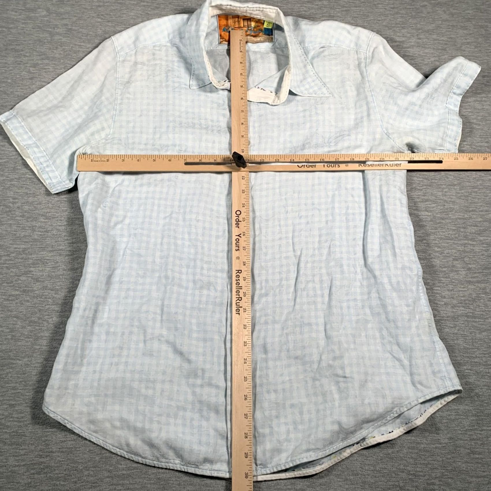Robert Graham VINTAGE? No. Robert Graham Shirt Mens XL Linen Classic Fit Short Sleeve Button Front Blue Check Size US XL / EU 56 / 4 - 6 Thumbnail