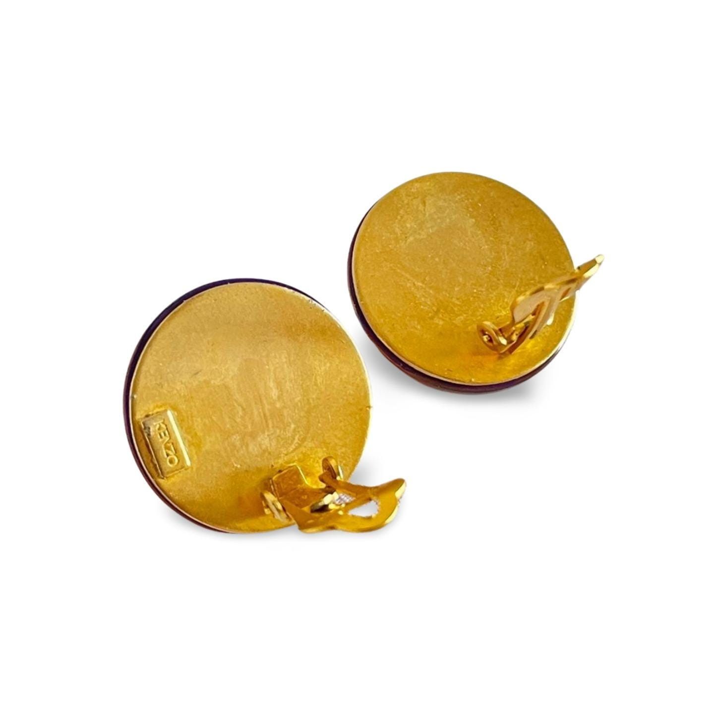 Kenzo Vintage KENZO purple and orange round flower resin earrings. Size ONE SIZE - 4 Thumbnail