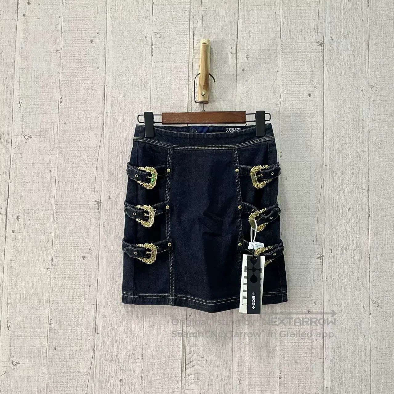 Versace VERSACE Strappy Denim Mini Skirt. Size 37" - 1 Thumbnail