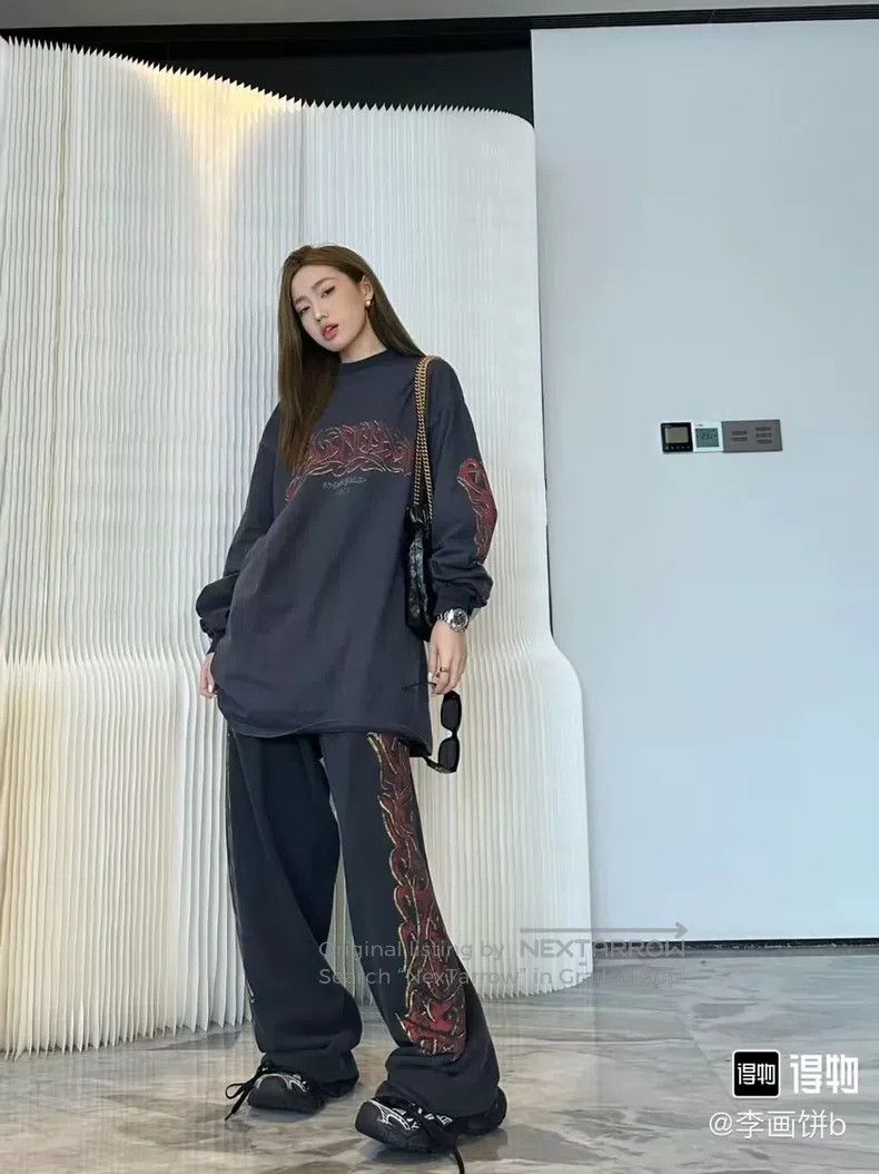 Balenciaga Balenciaga Washed Black Flame Disaster Long Sleeve Sweatsh Size US M / EU 48-50 / 2 - 8 Thumbnail