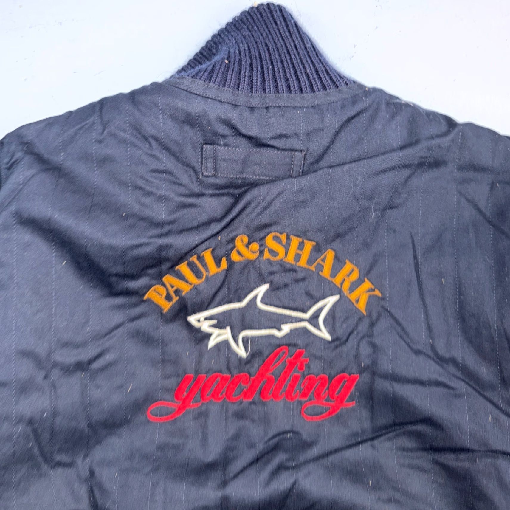 Paul & Shark VINTAGE Paul & Shark Yachting Jacket Wool Bomber Full Zip Removable Sleeves XL Blue Mens Italy Heavy Knit Wool Revesible/Bomber Style 90s Size US XL / EU 56 / 4 - 2 Thumbnail