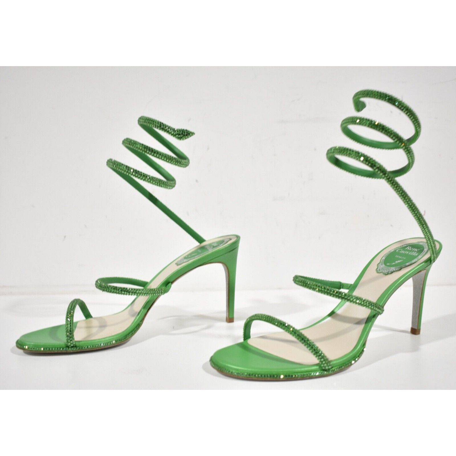 Rene Caovilla Cleo 80 Crystal Snake Ankle Wrap Strap Sandal Heel Pump 37.5 Size US 7.5 / IT 37.5 - 7 Thumbnail