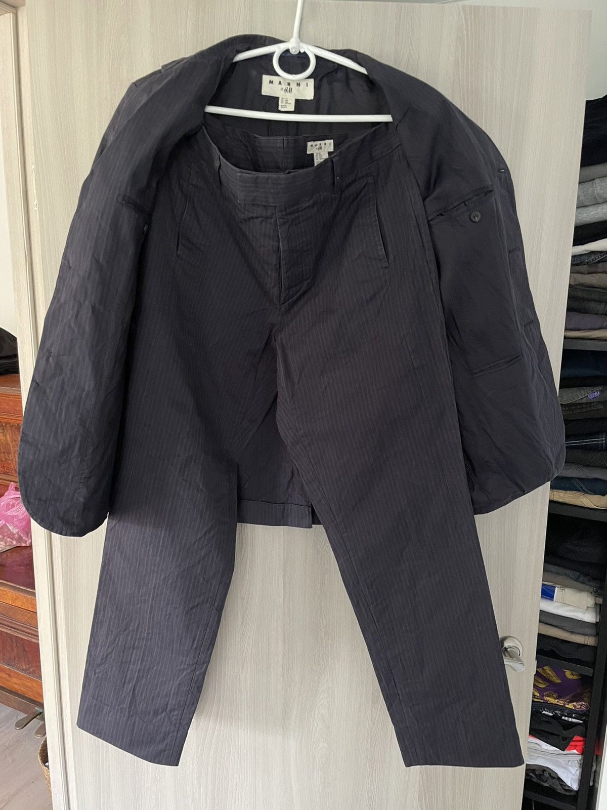 Designer × Marni Marni x H&M Gray Striped Cotton 2 Piece Suit Hypebeast Blaze Size 38R - 10 Thumbnail