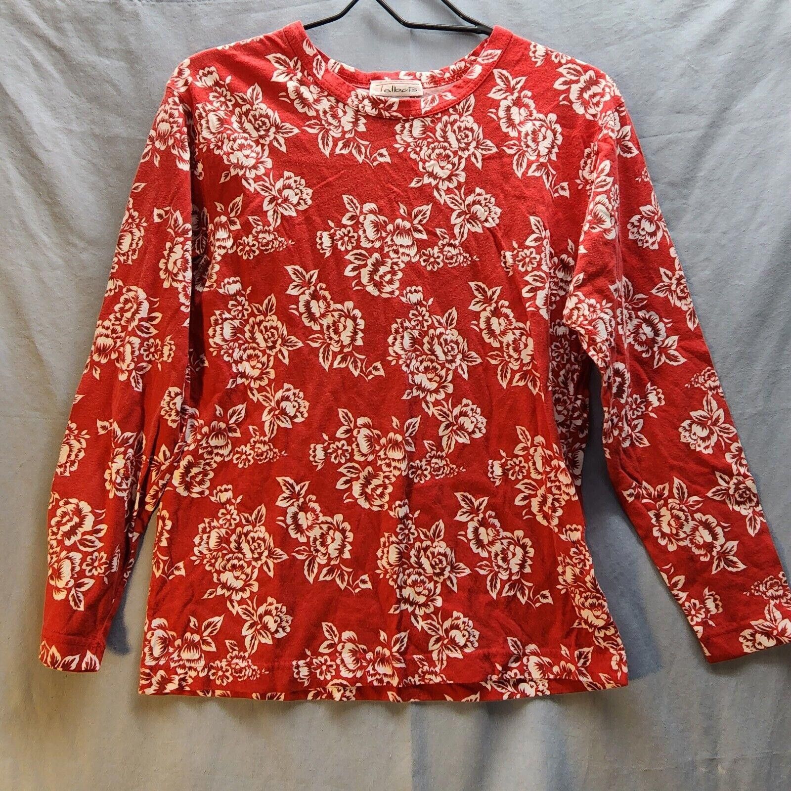Designer Talbots Red Floral Long Sleeve Top Size Small 100% Cotton Size S / US 4 / IT 40 - 1 Thumbnail