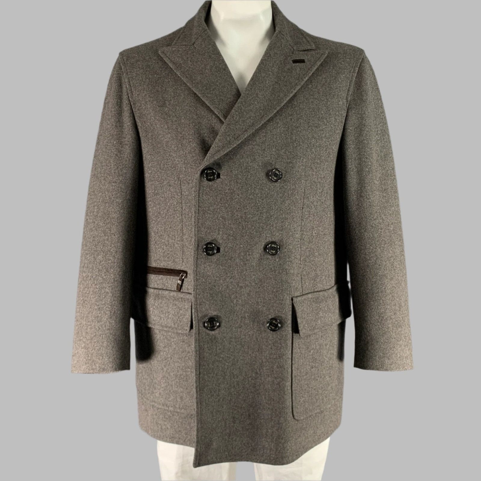 Brioni BRIONI Size XXL Grey Wool Double Breasted Coat Size US XXL / EU 58 / 5 - 1 Thumbnail
