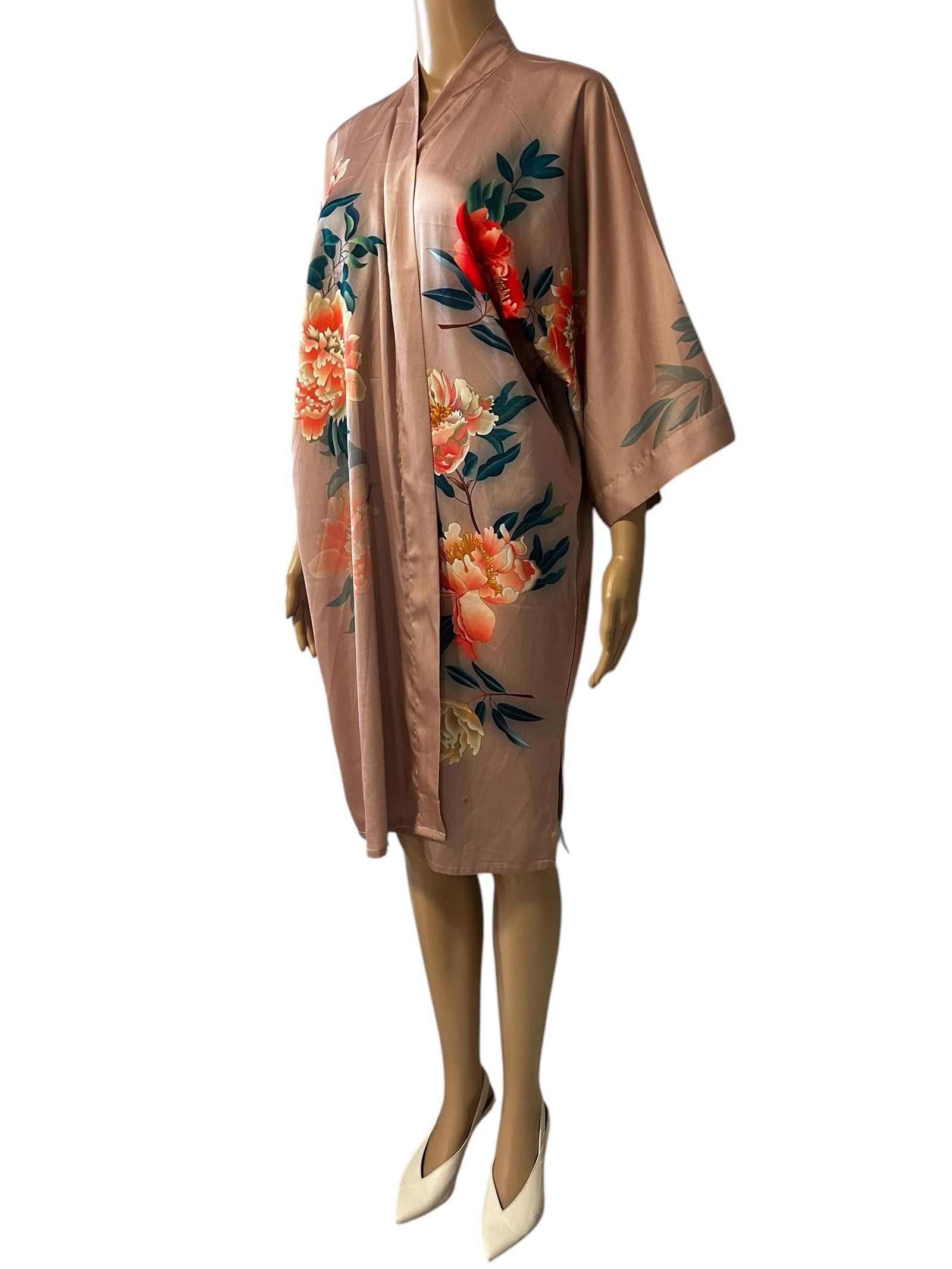 Designer Elegant Floral Satin Kimono Robe Size ONE SIZE - 3 Thumbnail