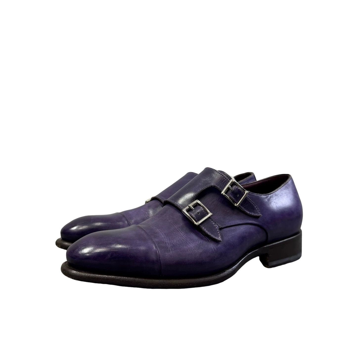 Santoni Santoni Purple Leather Double Monk Strap Shoes US 7 Size US 7 / EU 40 - 1 Thumbnail