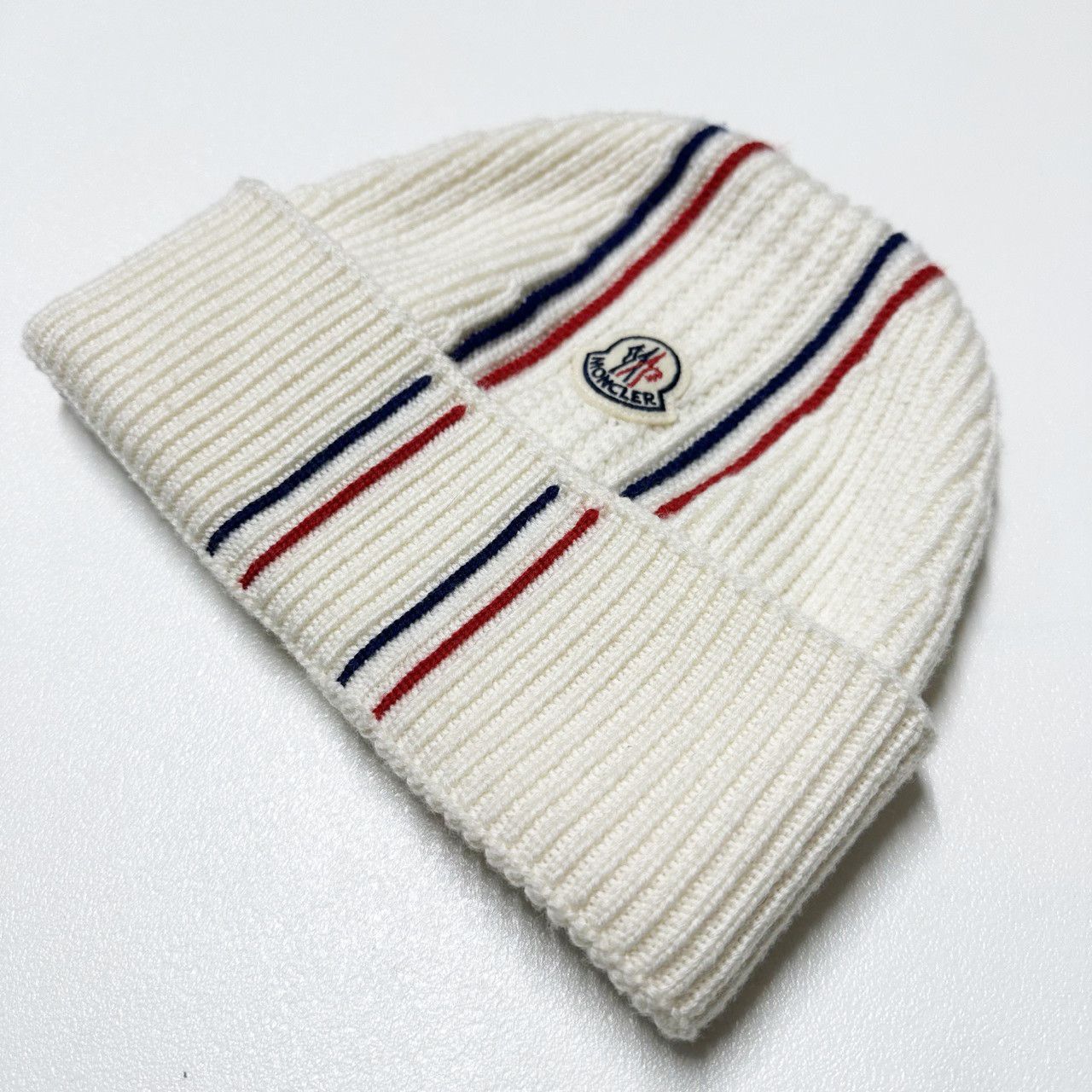 Moncler Moncler Tricolour Beanie Cream white mens Knit Hat Size ONE SIZE - 3 Thumbnail