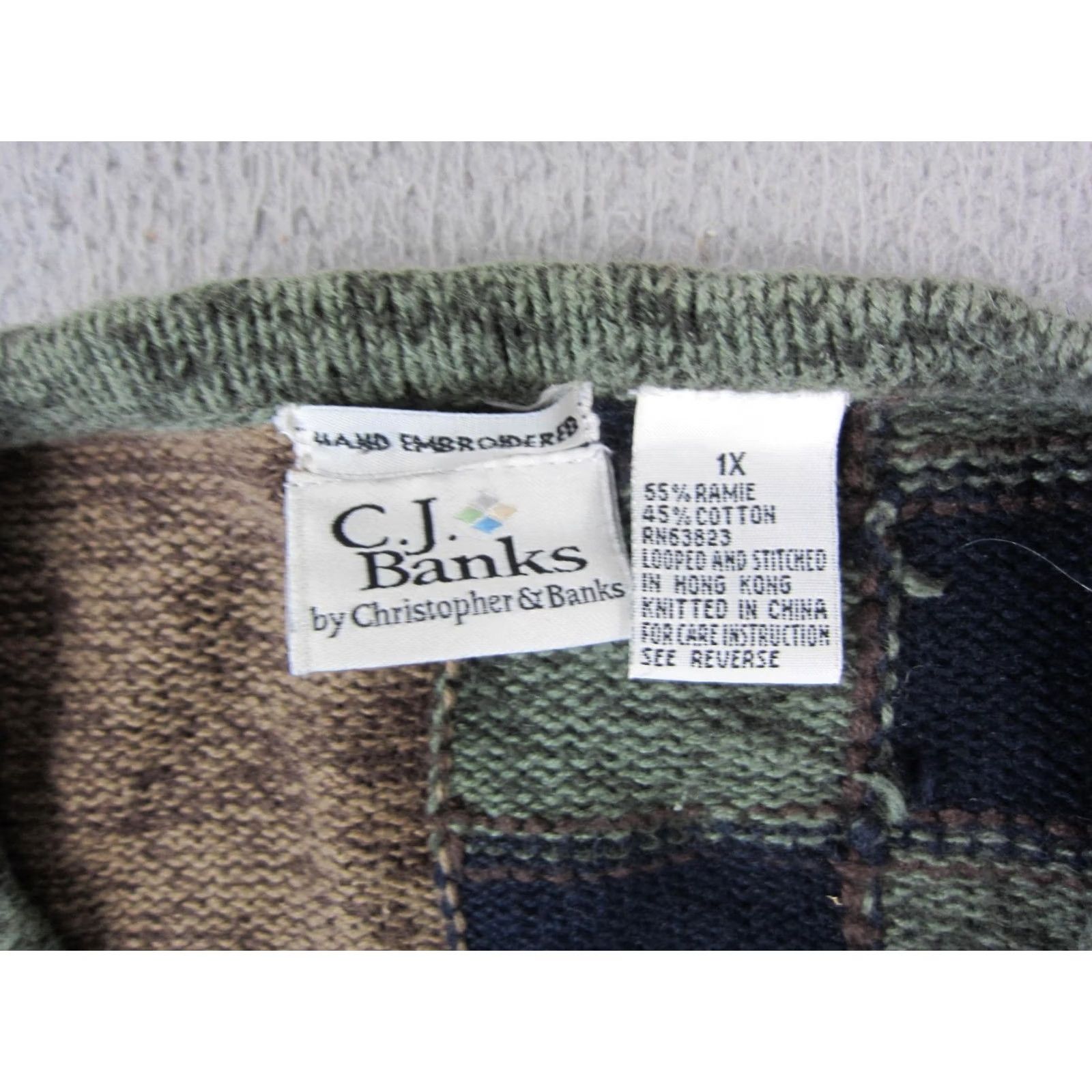 Vintage VINTAGE Christopher & Banks Cardigan Womens 1X Brown Check Embroidered Sweater Size XL / US 12-14 / IT 48-50 - 3 Thumbnail