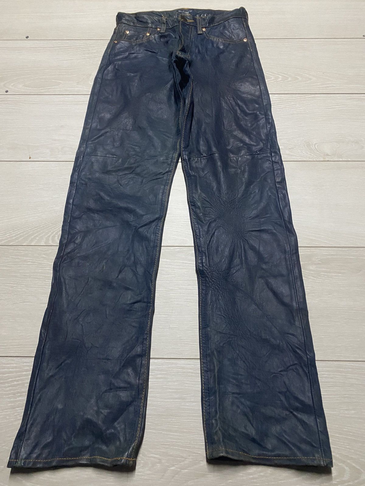 Number (N)ine Studio Design K Kondo Indigo Leather Pants Skinny Size US 27 - 1 Thumbnail