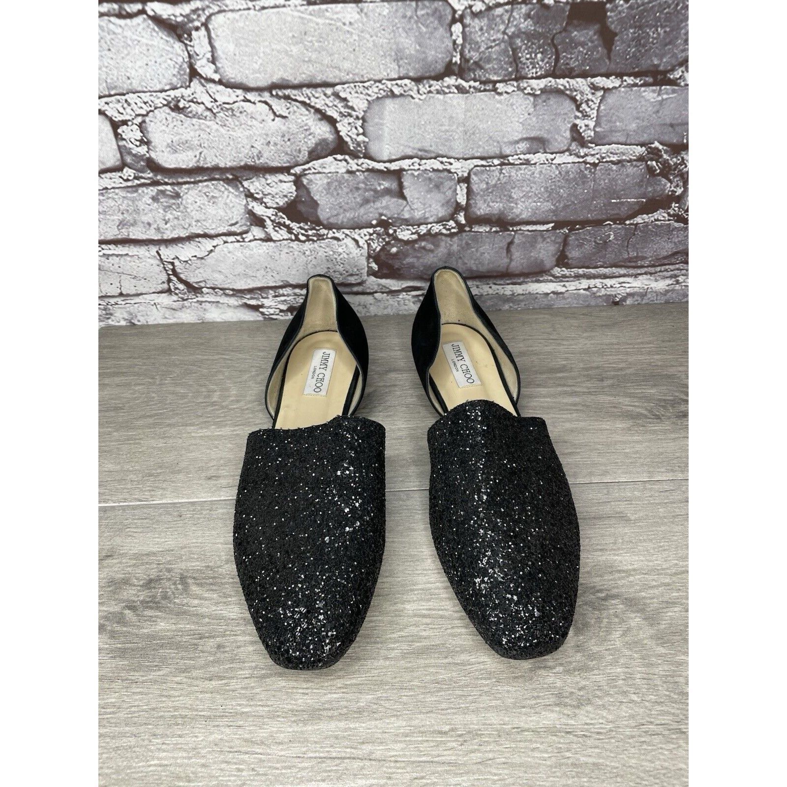 Jimmy Choo Jimmy Choo London Black Suede Leather Sparkle D’ Orsay Flats Size US 11 / IT 41 - 11 Thumbnail