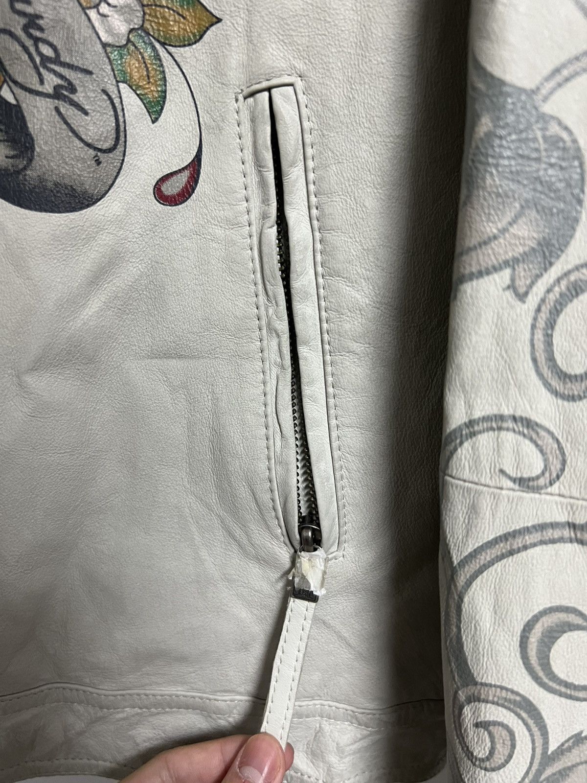 Christian Audigier × Ed Hardy Ed Hardy x Christine Audigier Leather Jacket Off White Size US XL / EU 56 / 4 - 4 Thumbnail