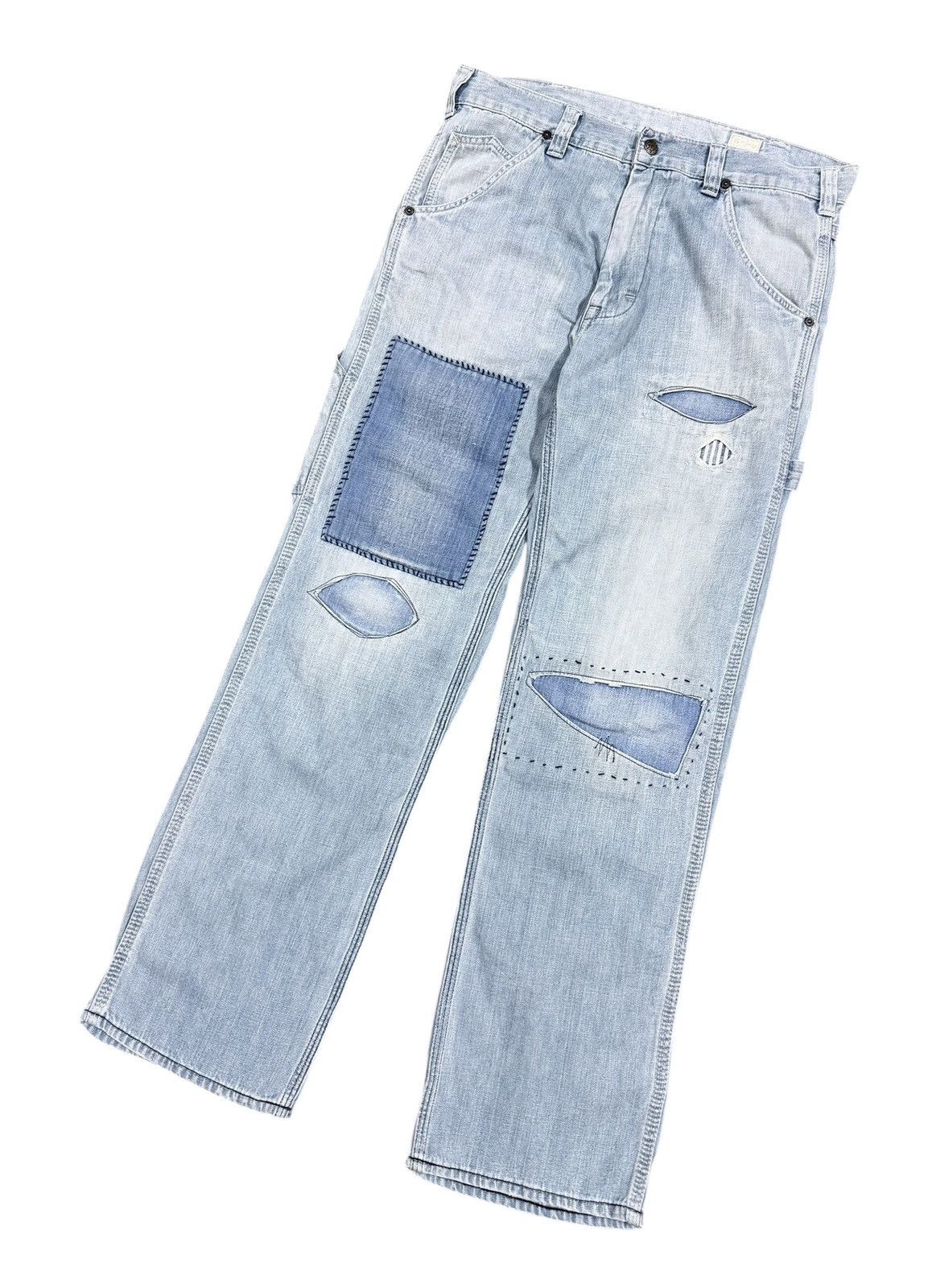 Blue Blue Japan Vtg🔥H.R Market Blue Blue Japan Carpenter Sashiko Jeans Size US 33 - 6 Thumbnail