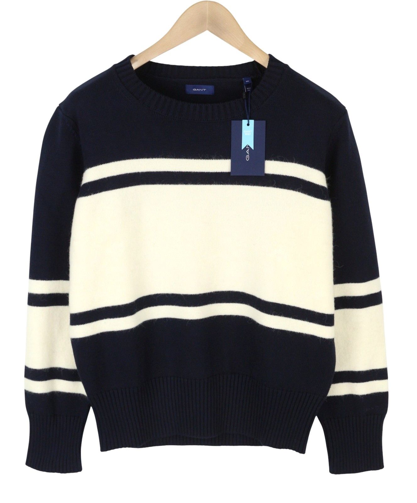 Gant BLOCK STRIPED C-NECK 2XL Evening Blue Alpaca 88090 Size XXL / US 16-18 / IT 52-54 - 1 Thumbnail