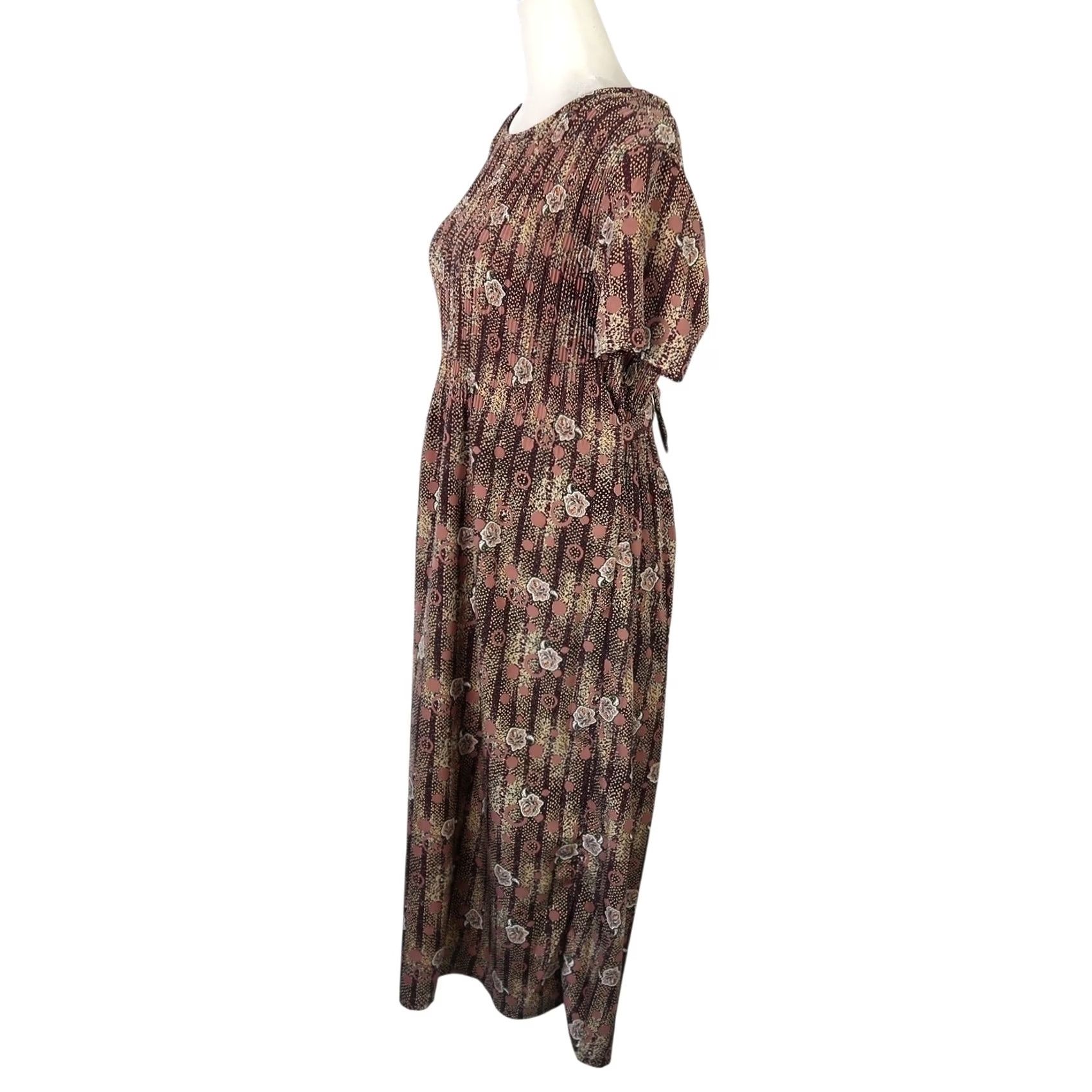 Doublet VINTAGE Brown Floral Print Scrunch Midi Dress M Womens 90s Cotton Size M / US 6-8 / IT 42-44 - 3 Thumbnail