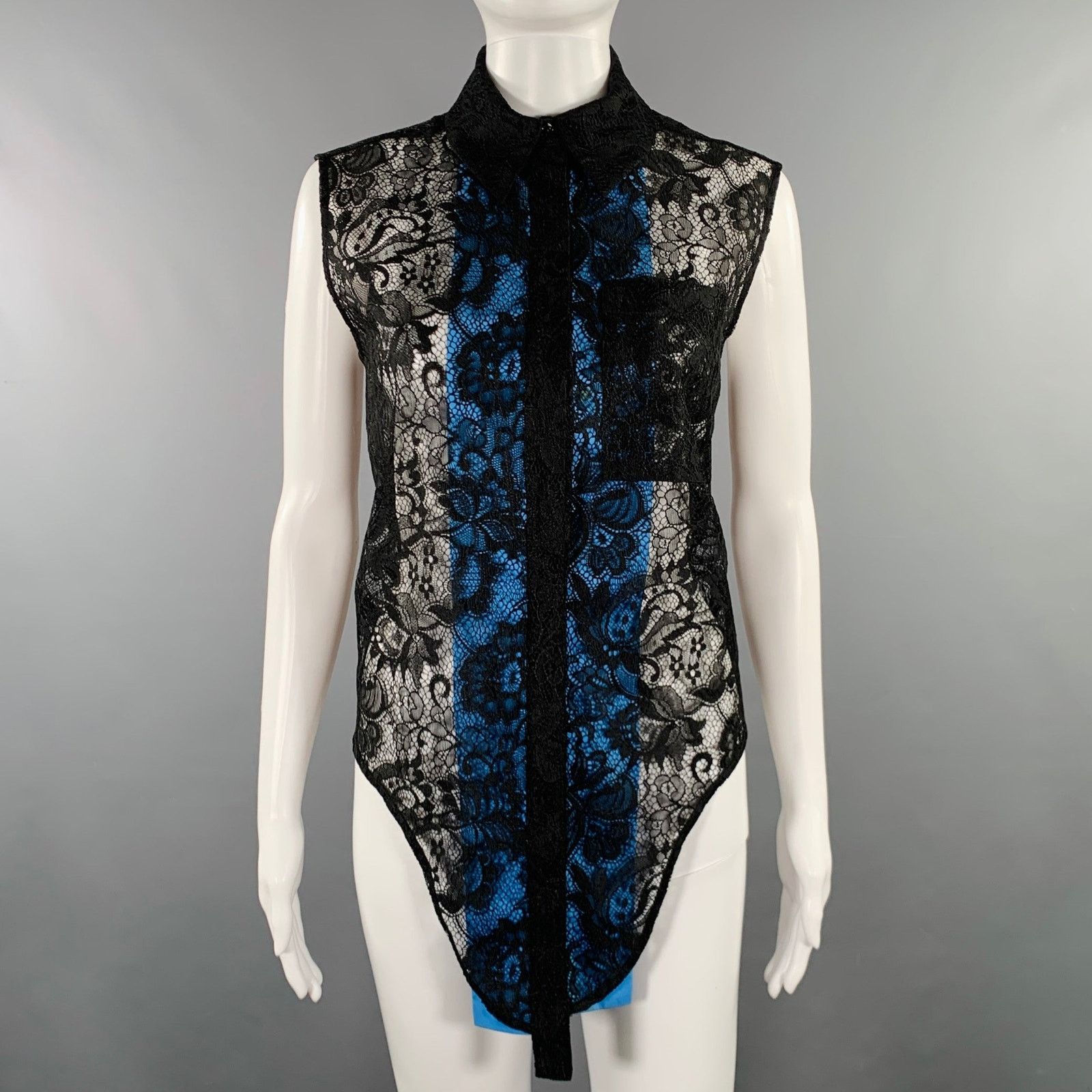 Balenciaga Size S Black Blue Polyester Blend Lace Sleeveless Shirt Size S / US 4 / IT 40 - 1 Thumbnail