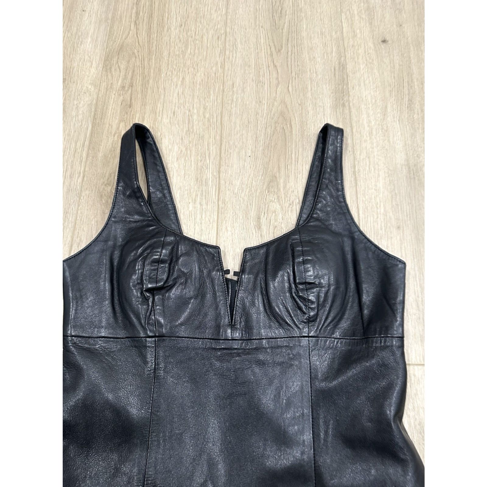 Vintage West Coast Leather Dress Sleeveless Black Size 8 Leather Knee Length Zip Women Vintage No Size M / US 6-8 / IT 42-44 - 4 Thumbnail